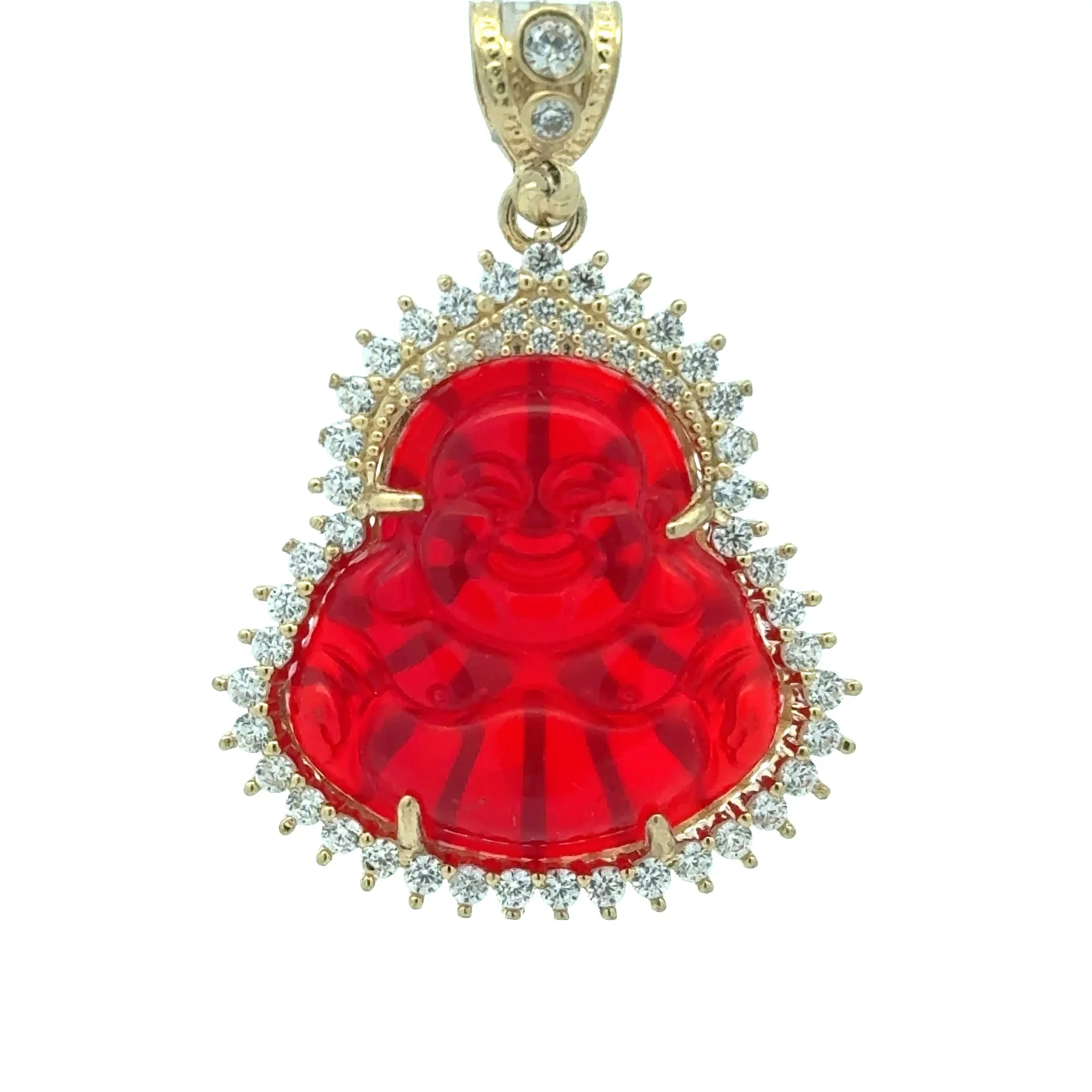 Pendant CZ Halo Seated Wine Buddha 50 10K - Image 2