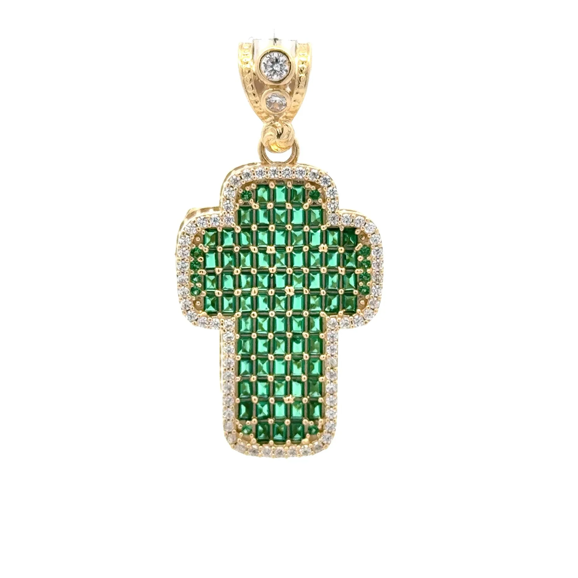 Pendant CZ-Iced Big Green Cross 42 10K - Image 3