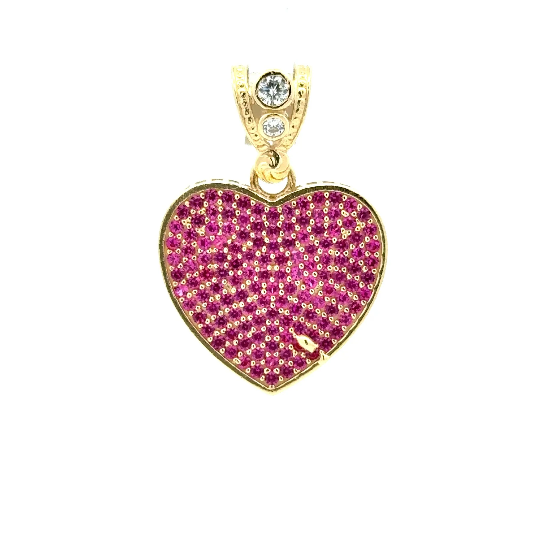 Pendant CZ-Iced Big Green Stepped Heart 30.5 10K - Image 2