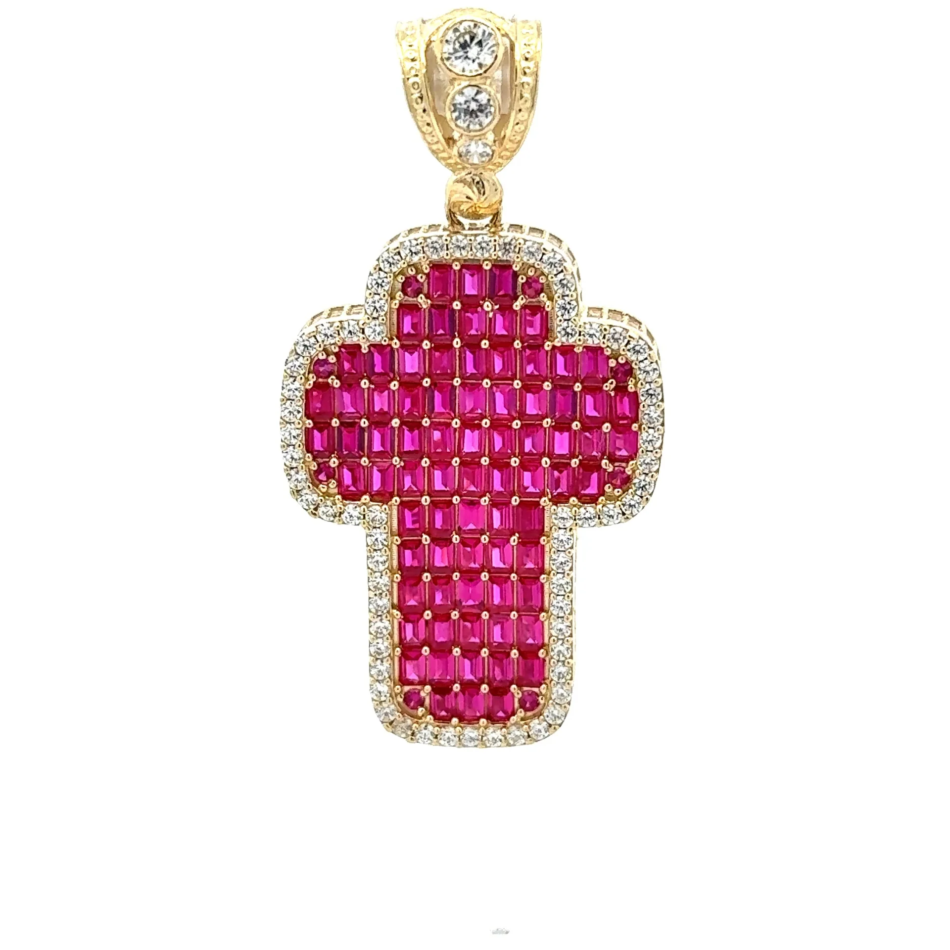 Pendant CZ-Iced Big Pink Cross 41.5 10K