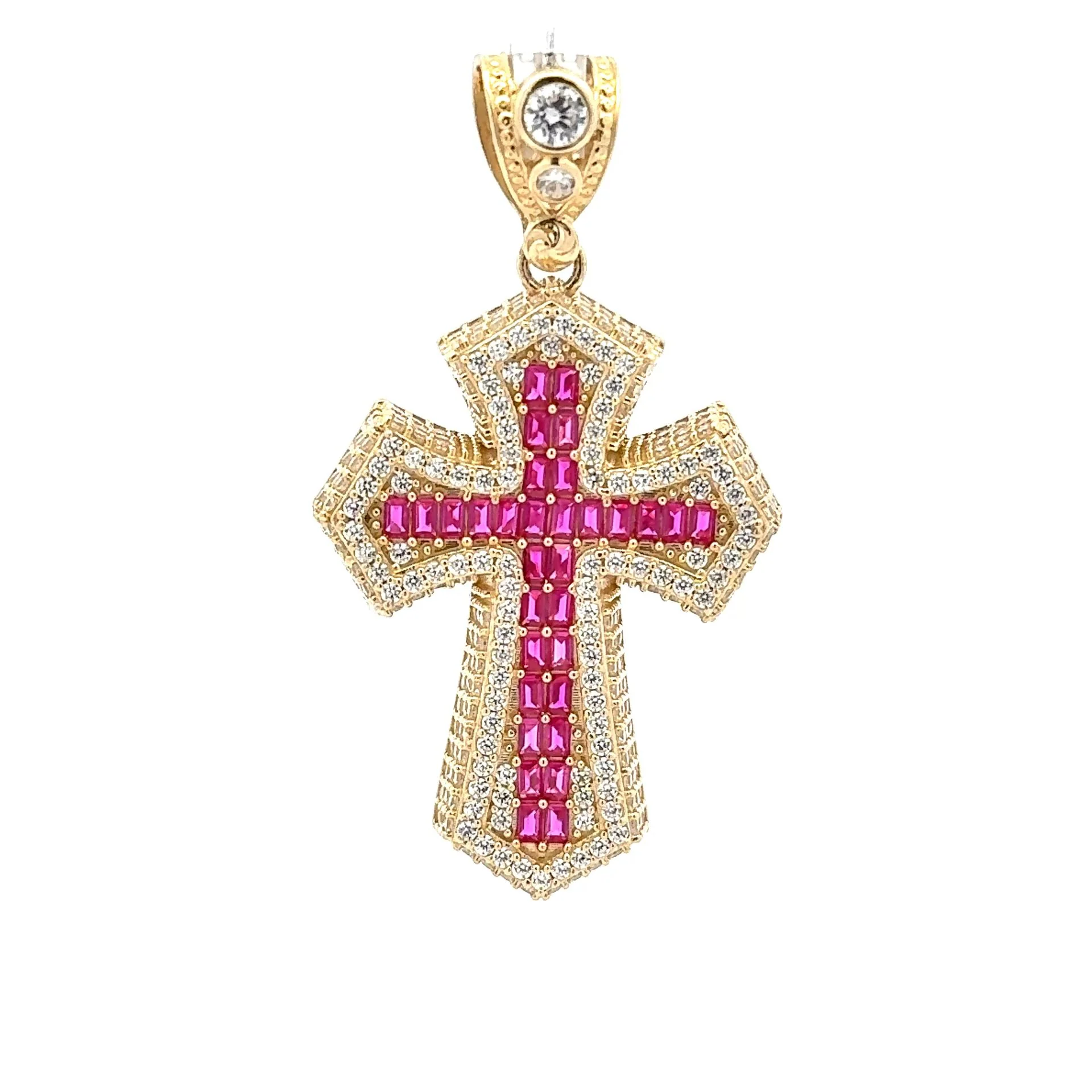 Pendant CZ-Iced Big Pink Pattee Cross 53 10K - Image 3