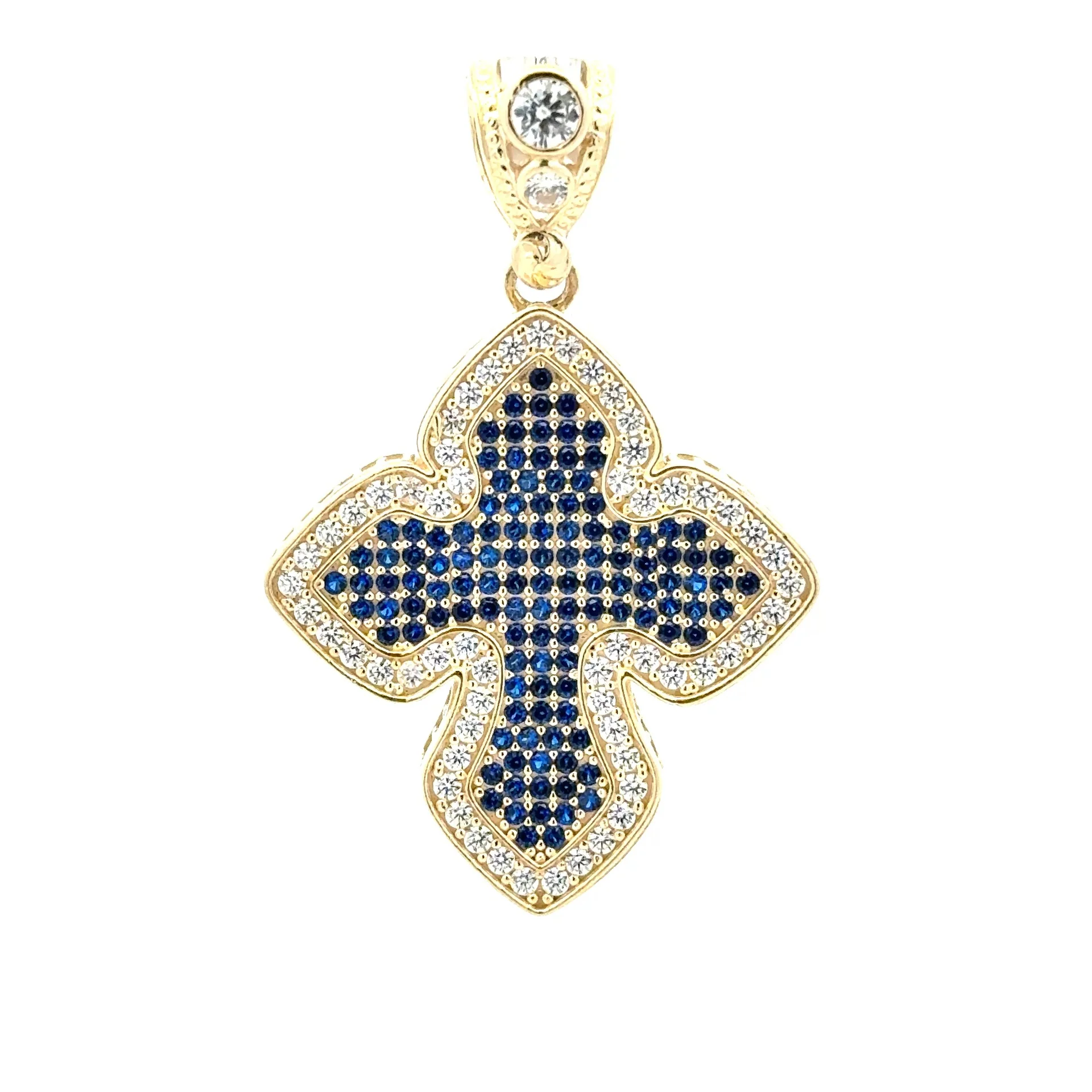 Pendant CZ-Iced Big Trefoil Blue Cross 37 10K
