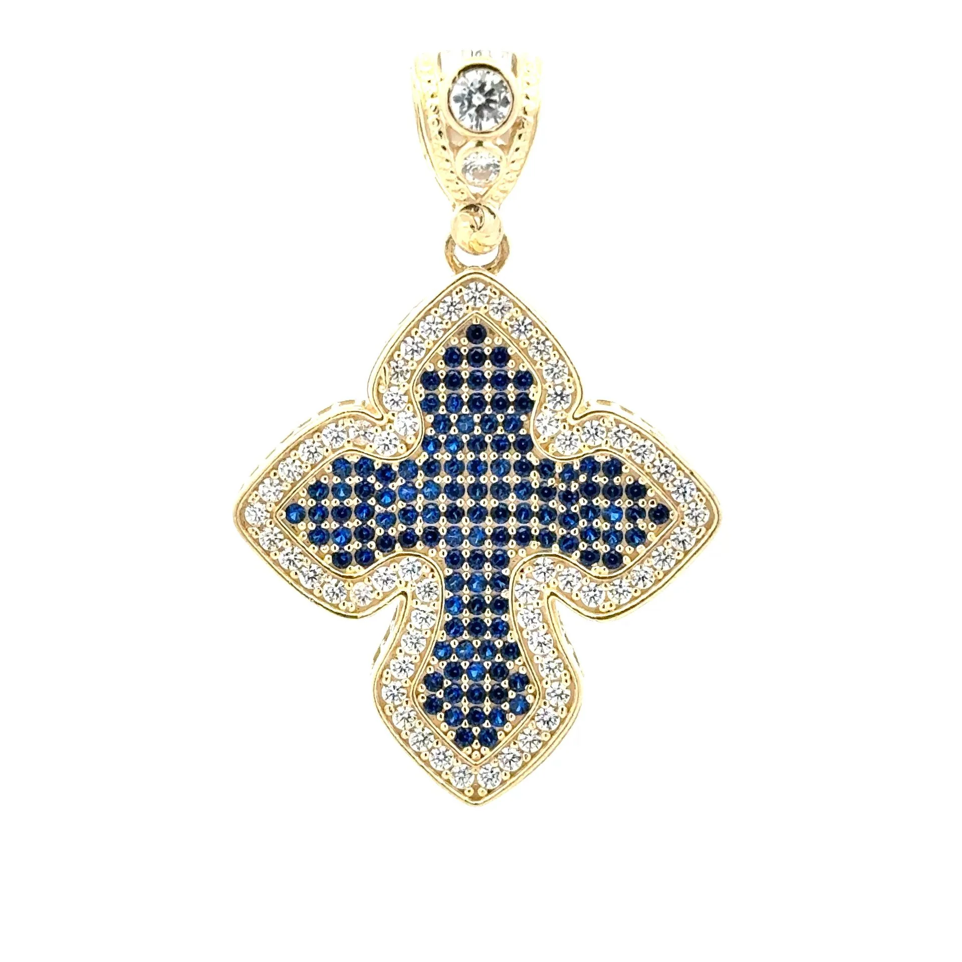 Pendant CZ-Iced Big Trefoil Blue Cross 48.5 10K - Image 3
