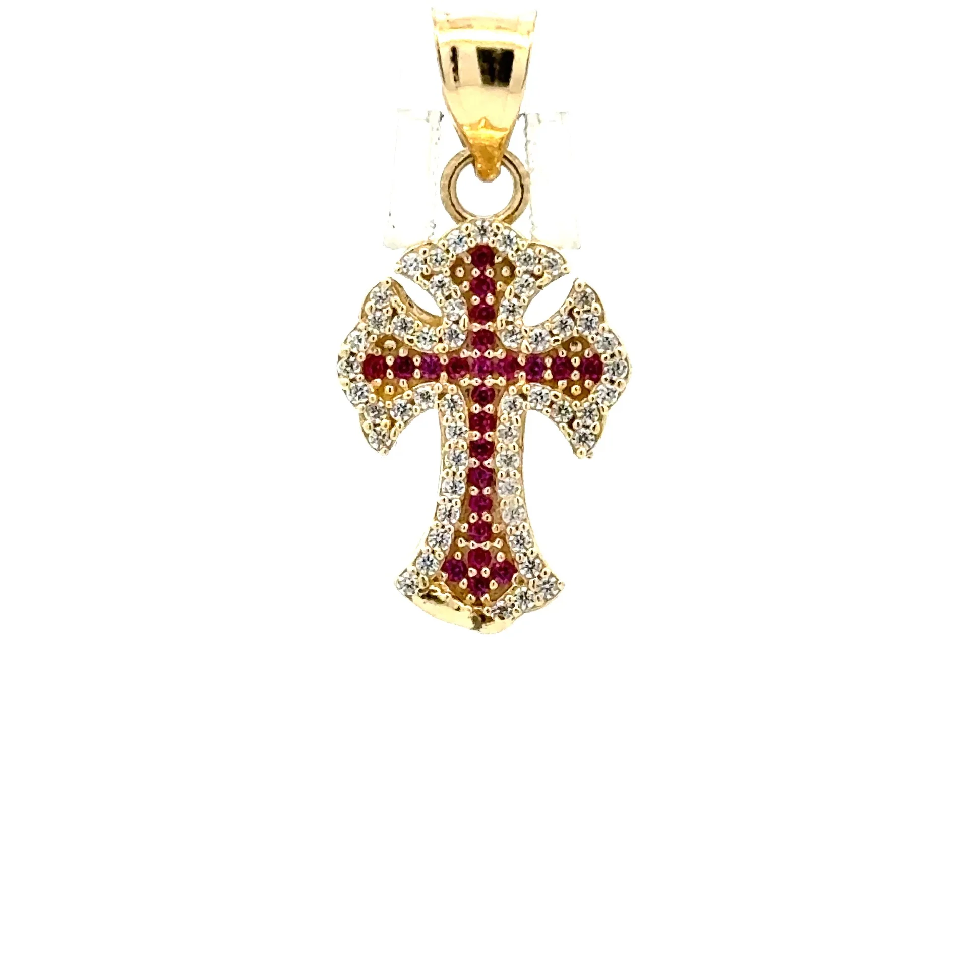 Pendant CZ-Iced Embellished Pink Latin Cross 30 10K - Image 2