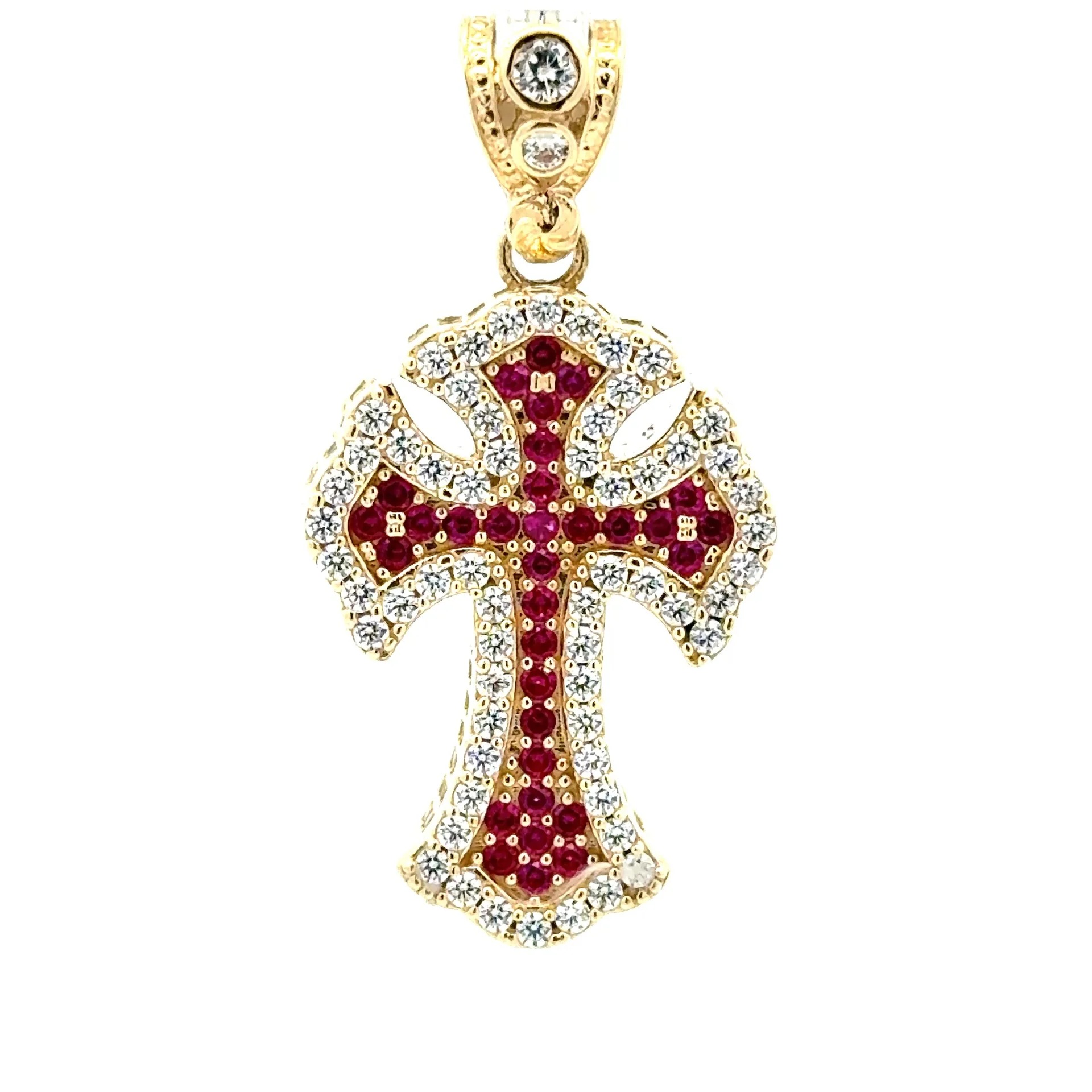 Pendant CZ-Iced Embellished Pink Latin Cross 30 10K - Image 4