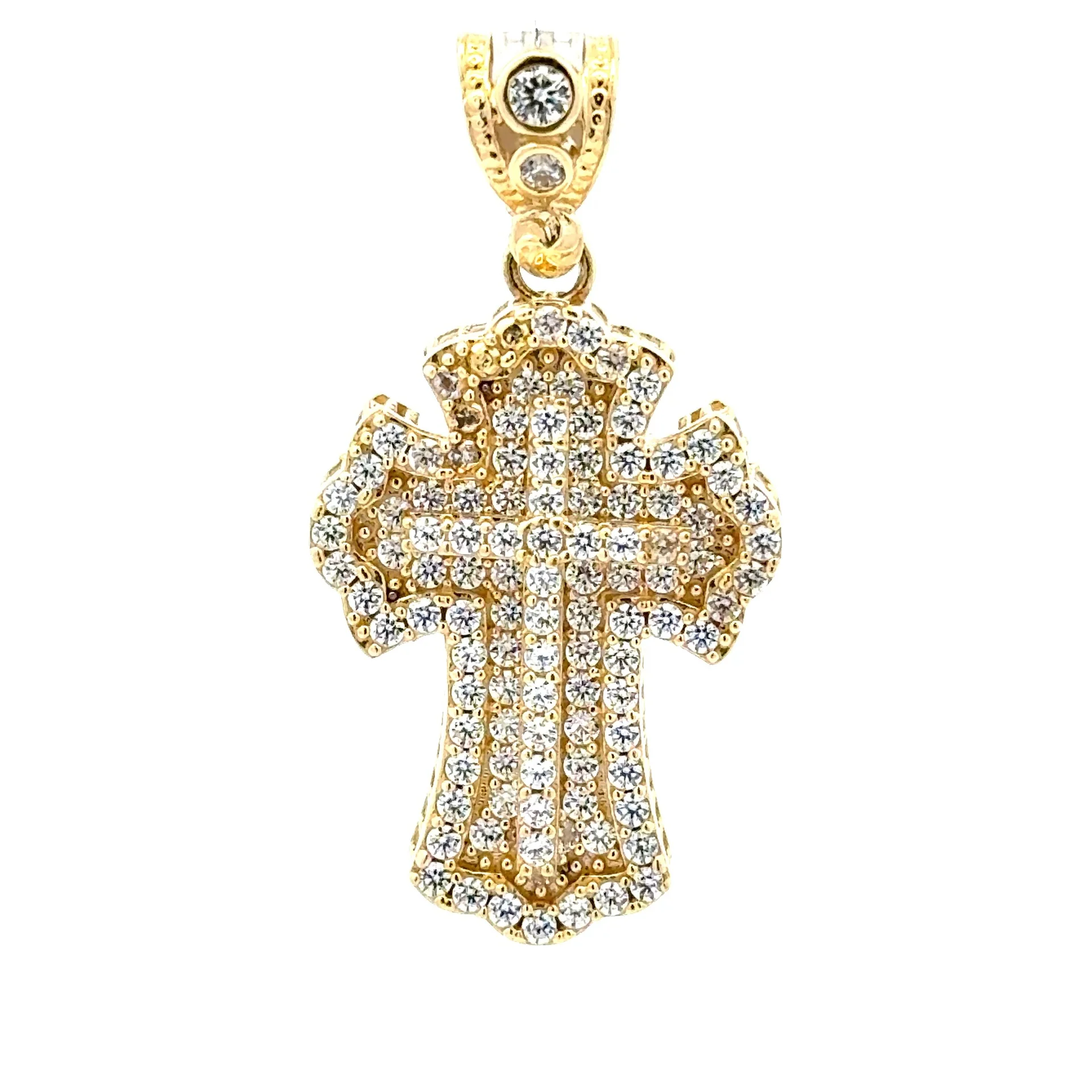 Pendant CZ-Iced Embellished Stepped Latin Cross 42 10K