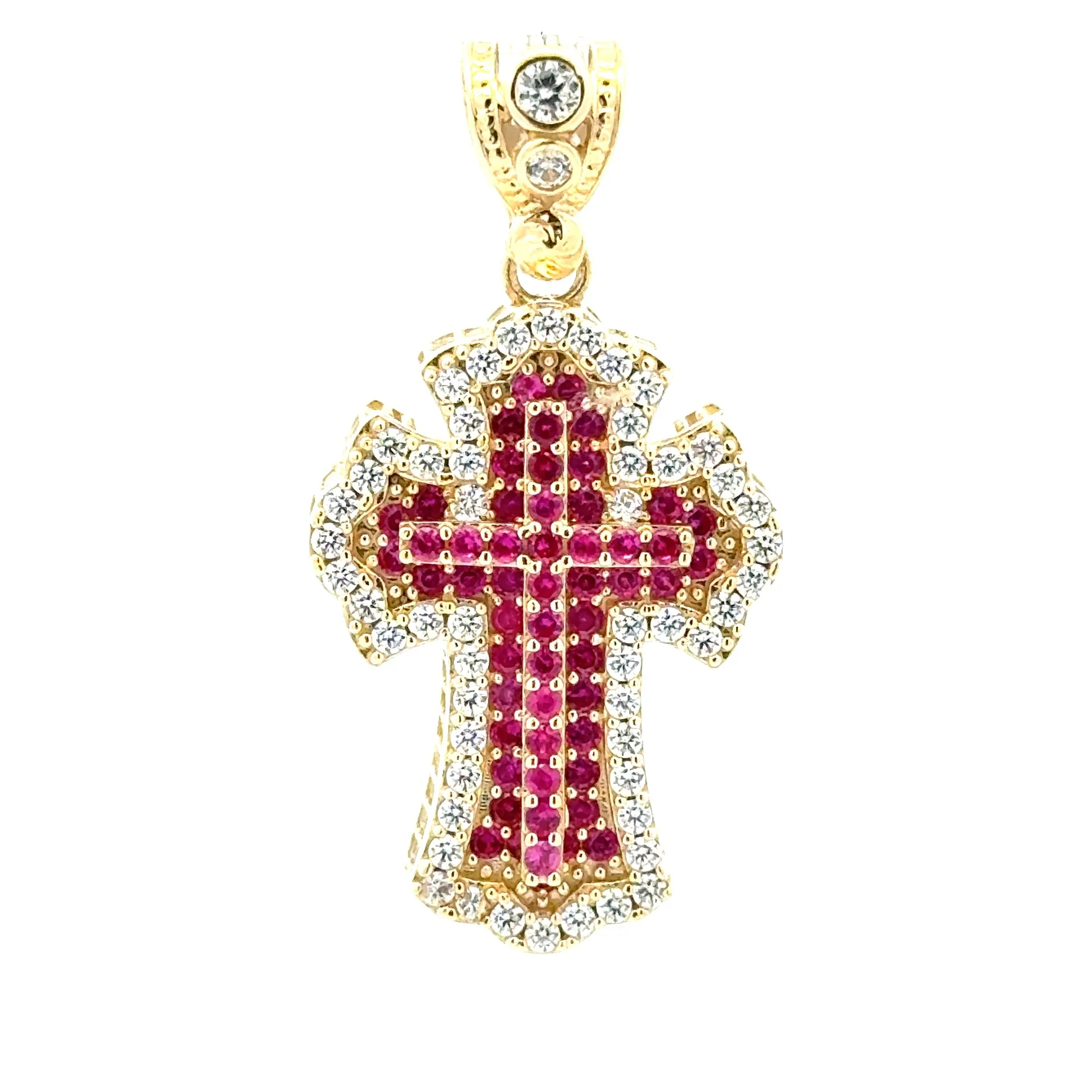 Pendant CZ-Iced Embellished Stepped Latin Cross 42 10K - Image 2