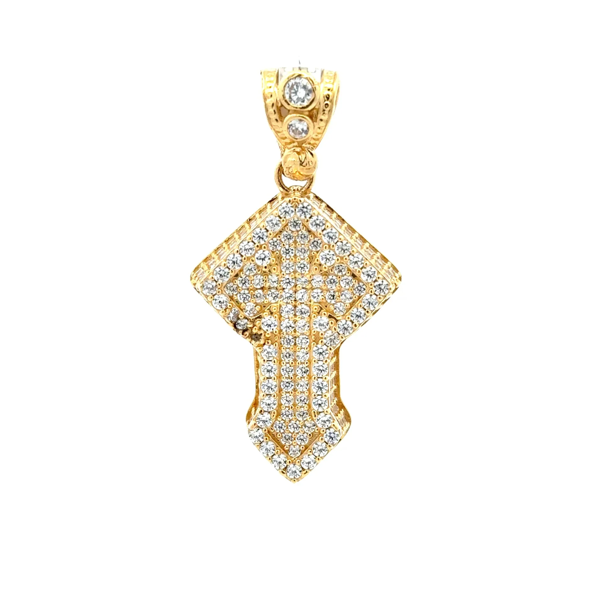 Pendant CZ-Iced Shield Angular Cross 41 10K