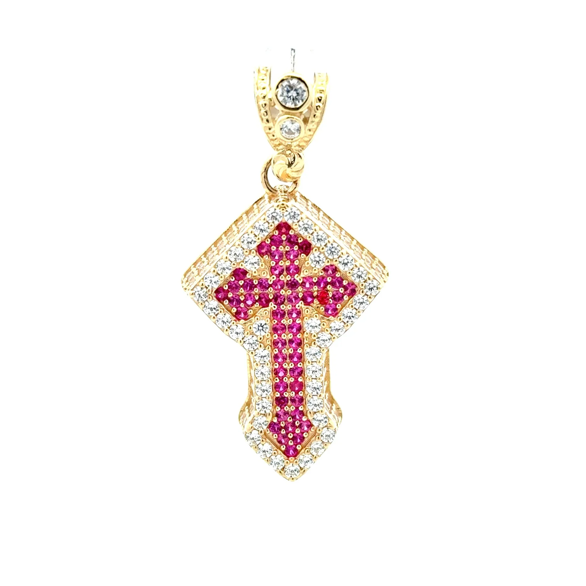 Pendant CZ-Iced Shield Angular Green Cross 41.5 10K - Image 2