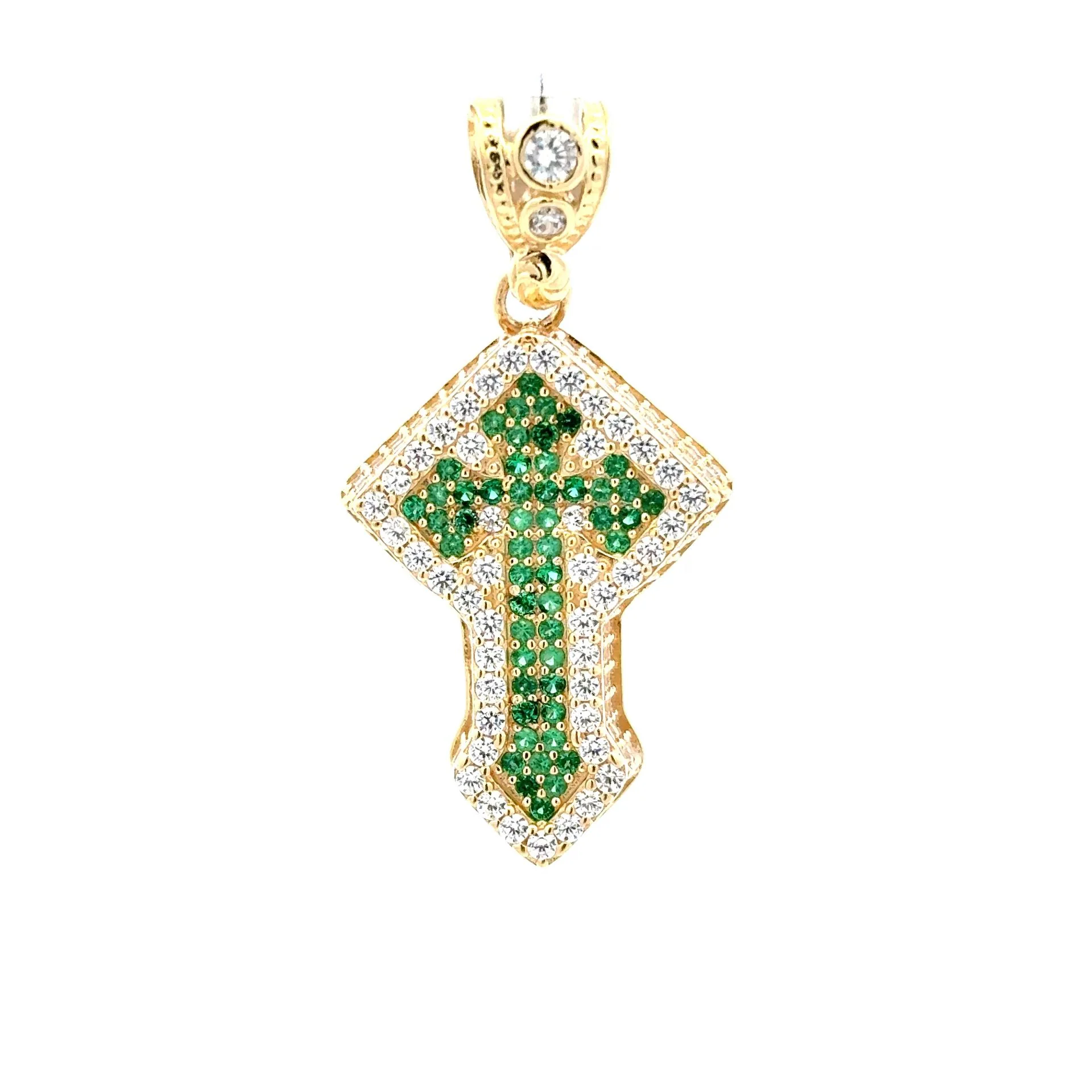 Pendant CZ-Iced Shield Angular Green Cross 41.5 10K - Image 3
