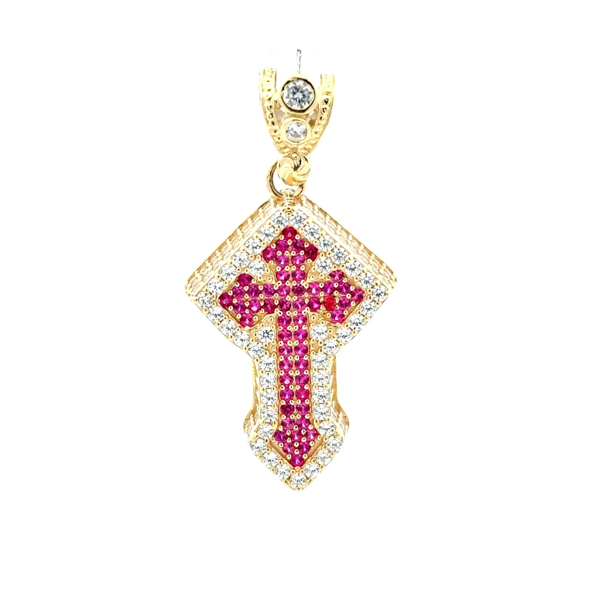 Pendant CZ-Iced Shield Angular Pink Cross 41.5 10K - Image 3