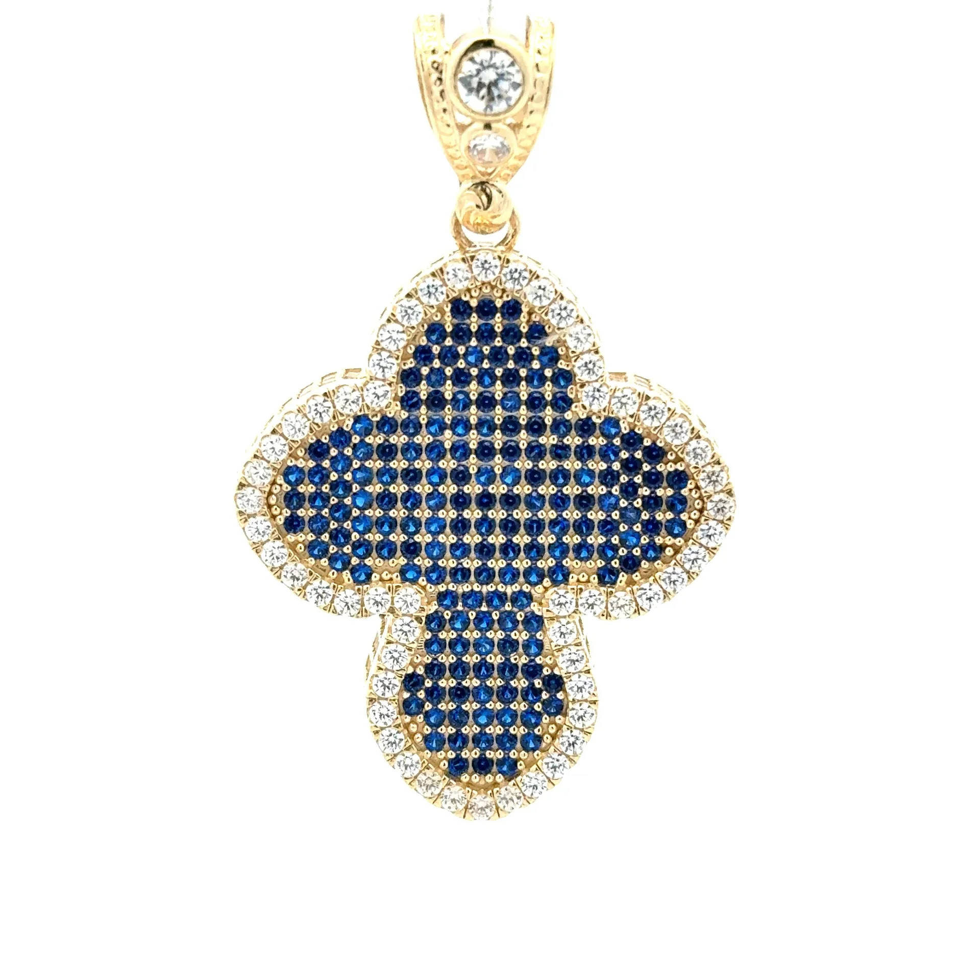 Pendant CZ-Iced Trefoil Blue Cross 48.5 10K