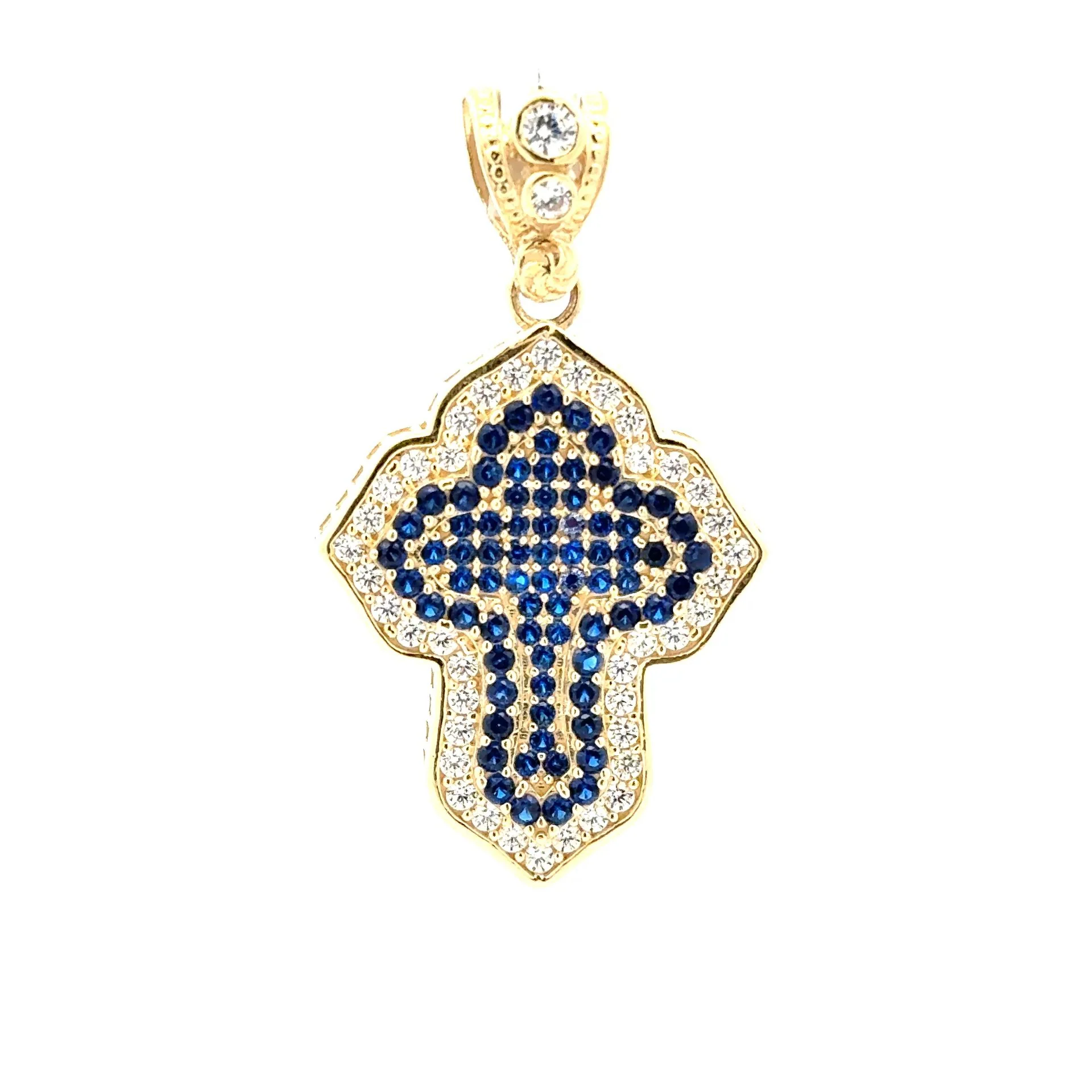 Pendant CZ-Iced Trefoil Blue Stepped Angular Cross 42 10K - Image 2
