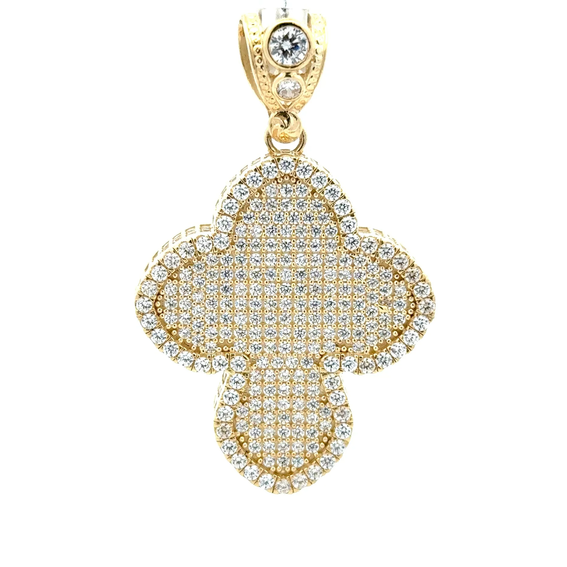 Pendant CZ-Iced Trefoil Cross 48.5 10K