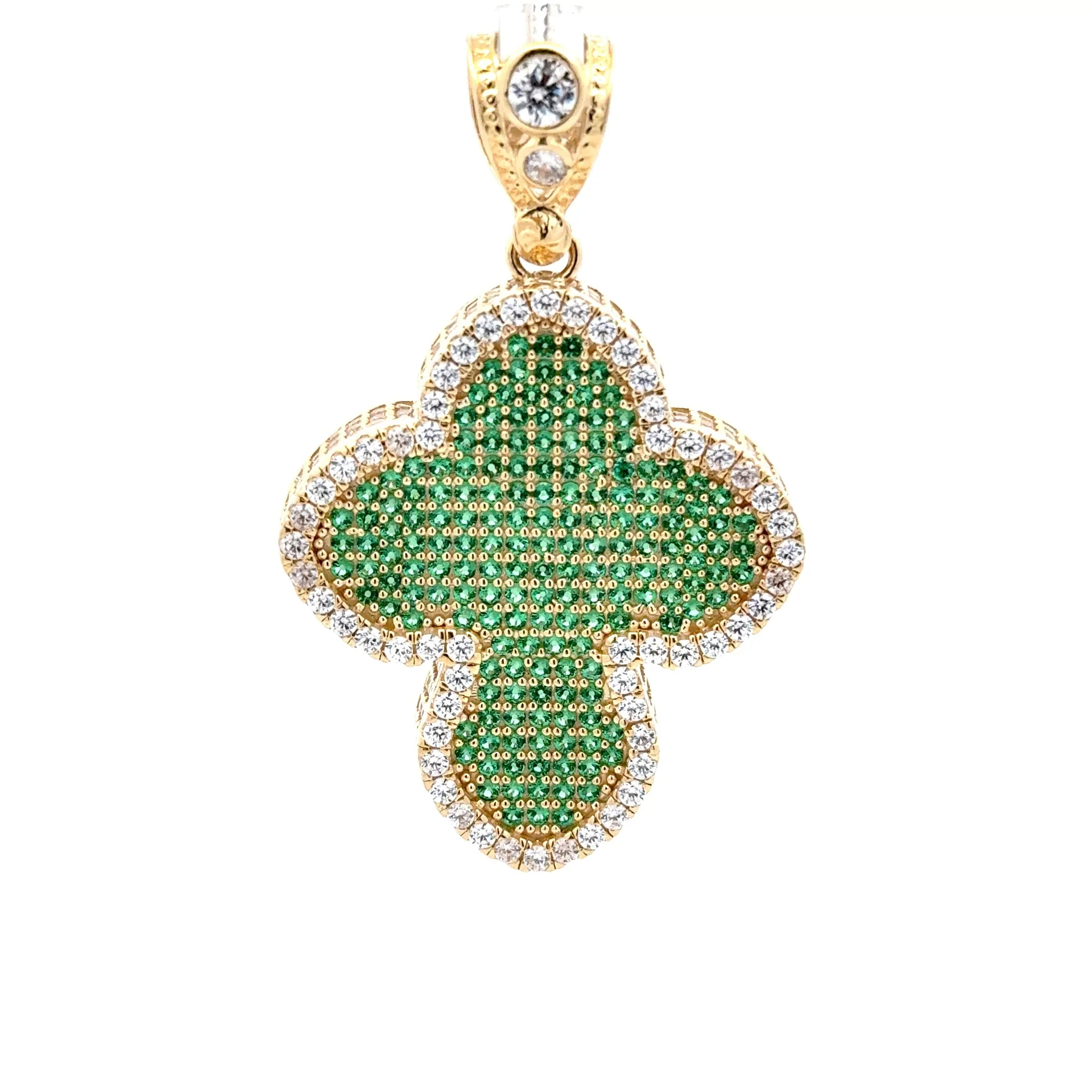 Pendant CZ-Iced Trefoil Green Cross 48.5 10K