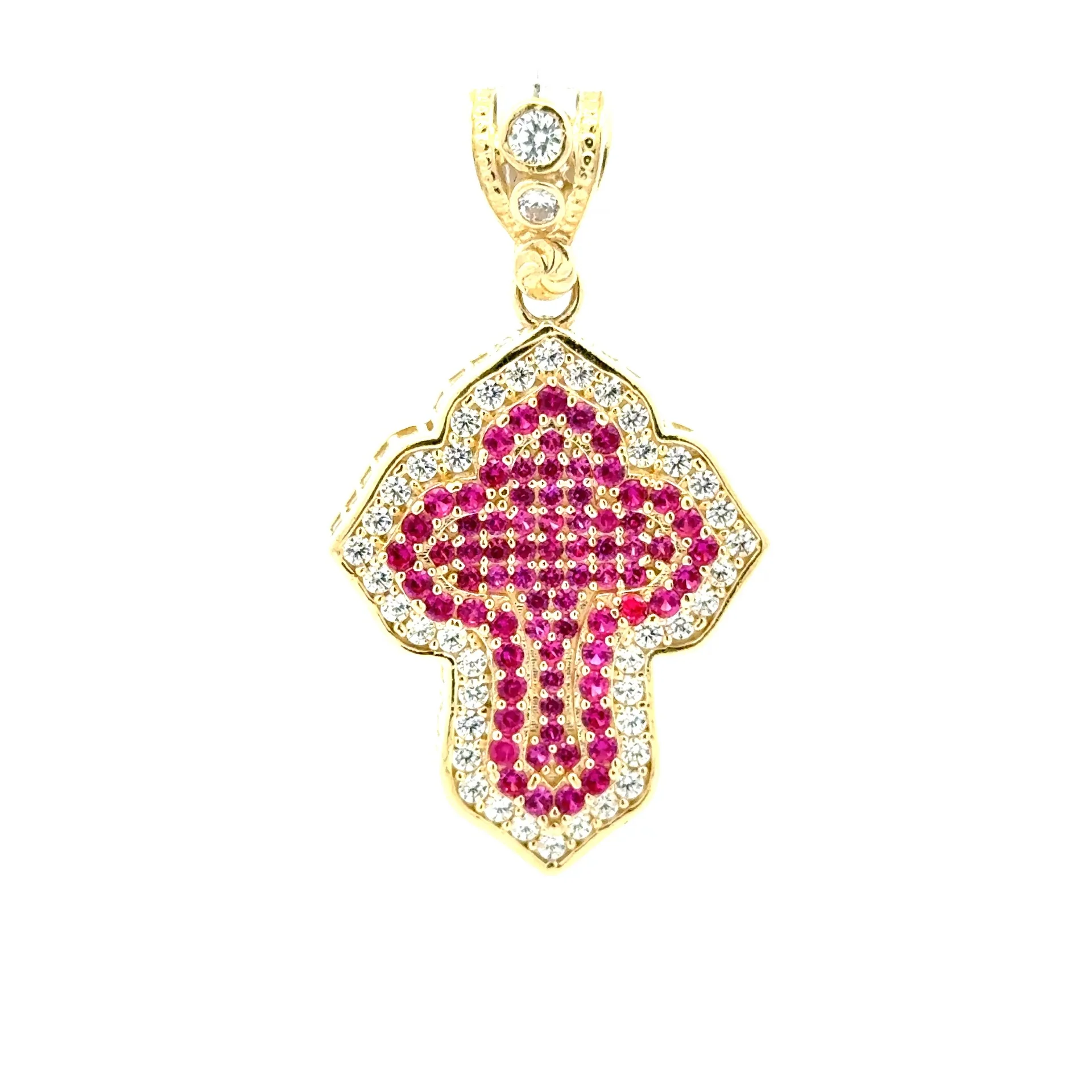 Pendant CZ-Iced Trefoil Green Stepped Angular Cross 42 10K - Image 2