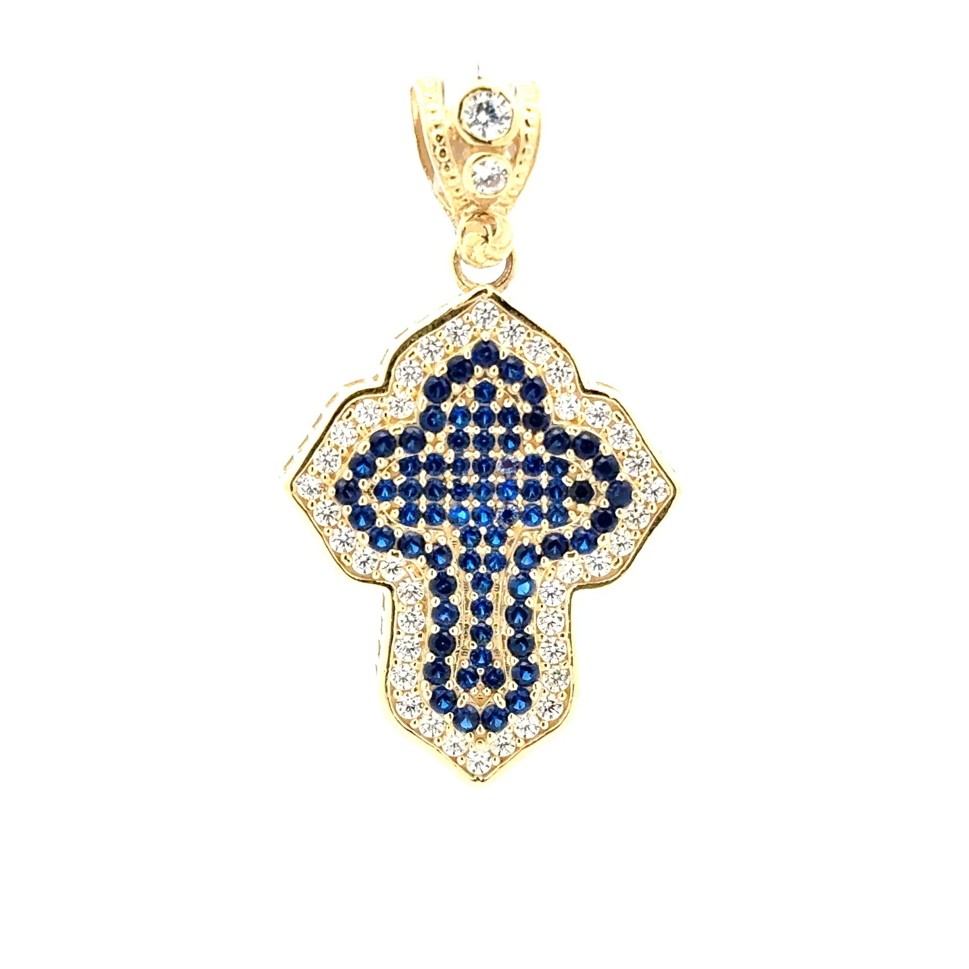 Pendant CZ-Iced Trefoil Pink Stepped Angular Cross 42 10K - Image 2