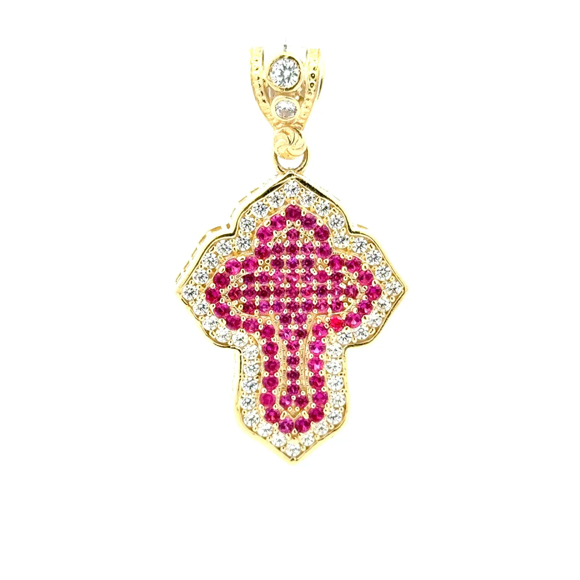 Pendant CZ-Iced Trefoil Pink Stepped Angular Cross 42 10K - Image 3