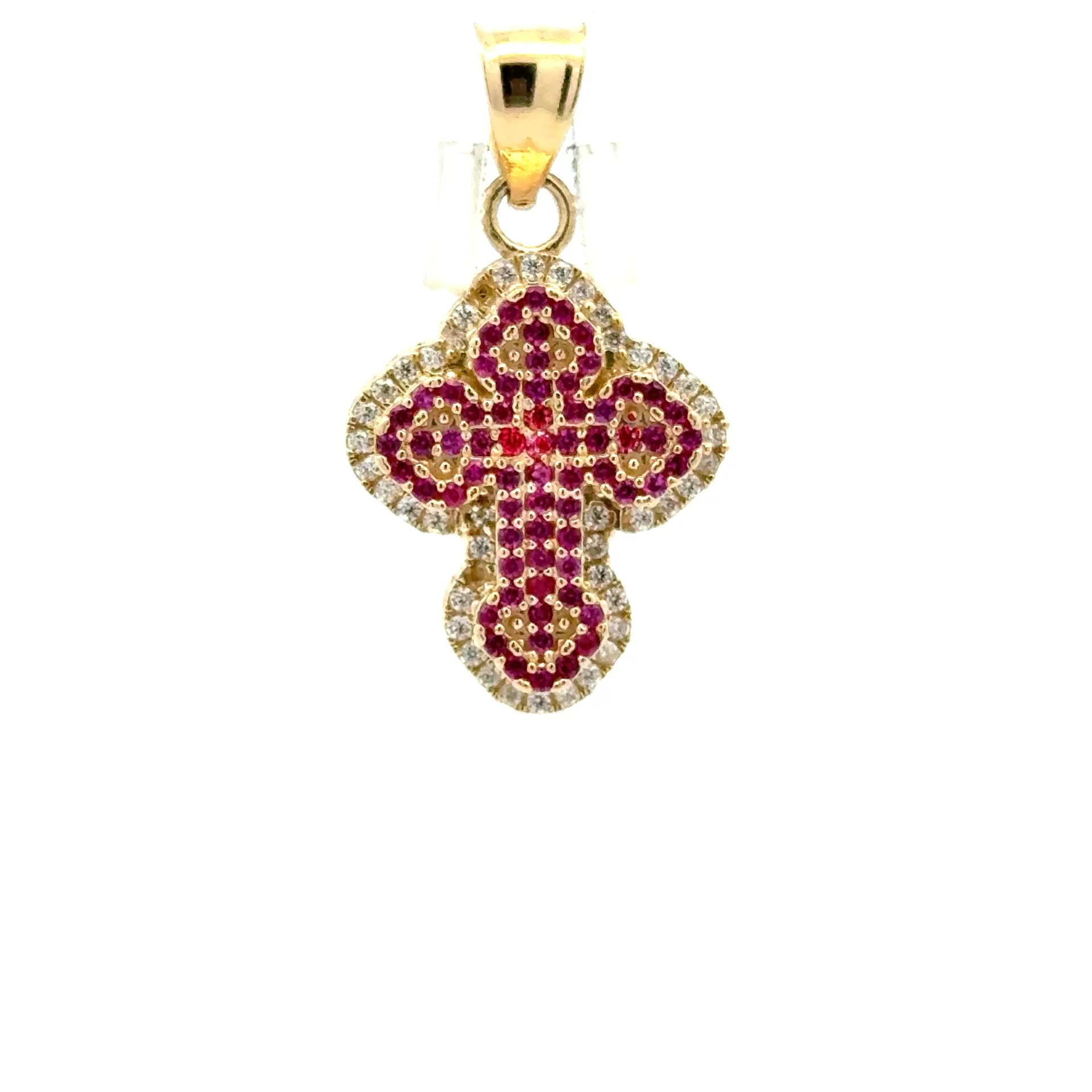 Pendant CZ-Iced Trefoil Pink Stepped Cross 31 10K