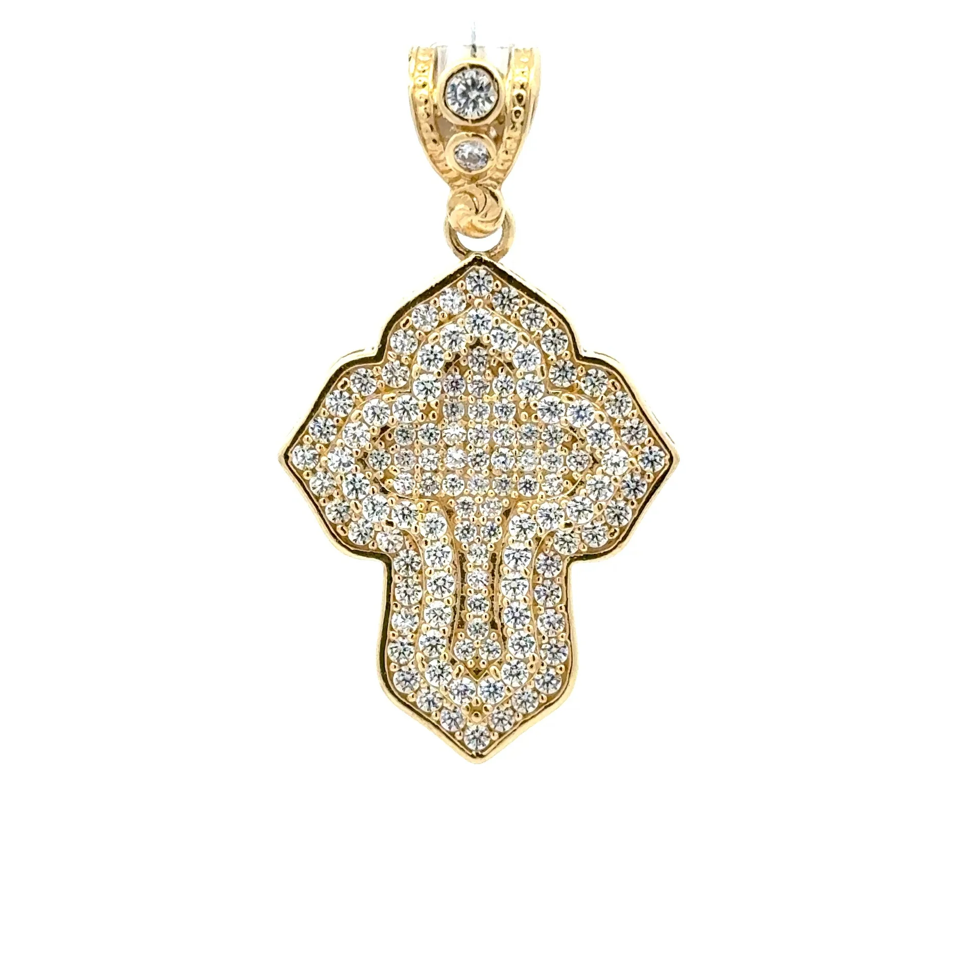 Pendant CZ-Iced Trefoil Stepped Angular Cross 41.5 10K