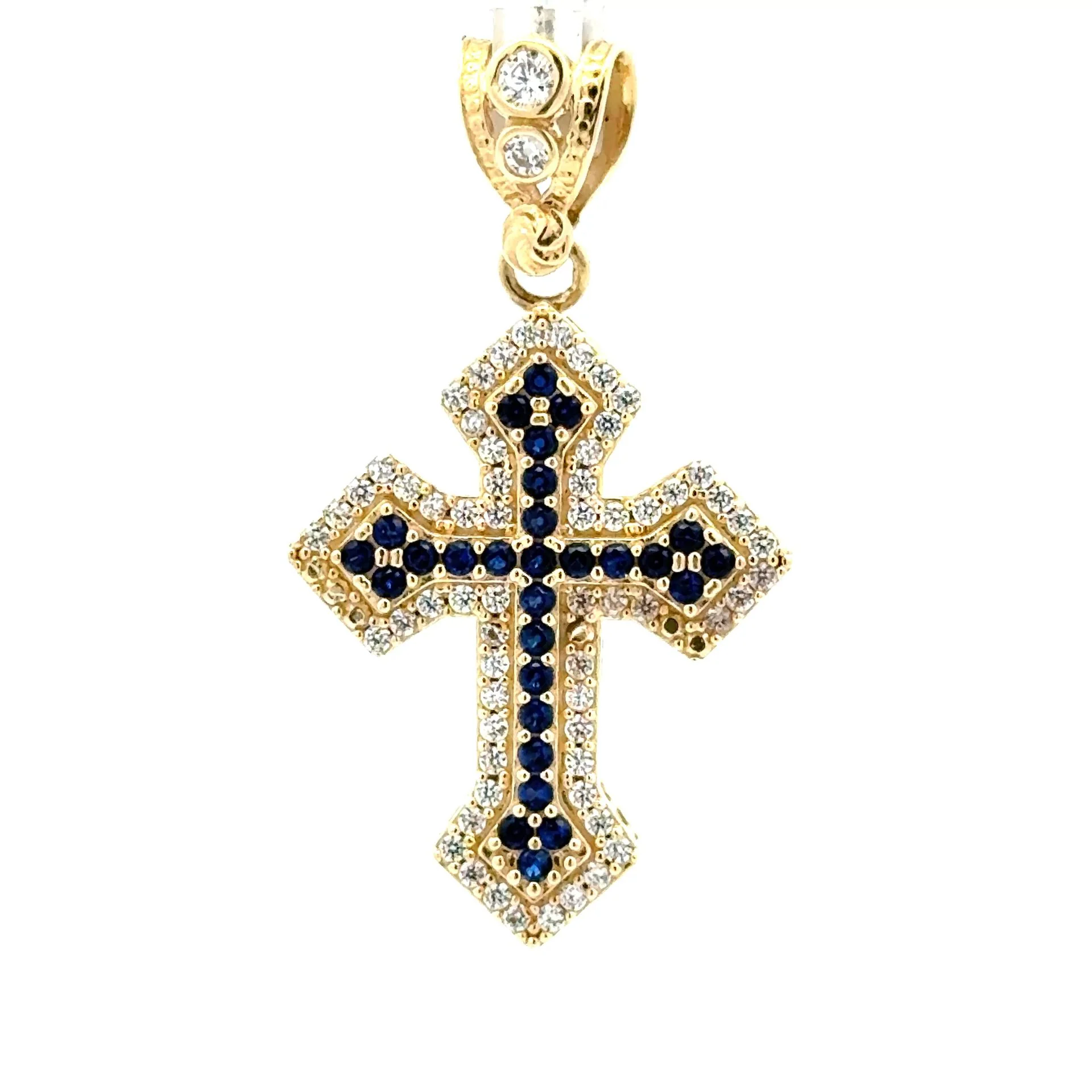 Pendant CZ-Iced with Blue Angular Cross 42 10K - Image 3