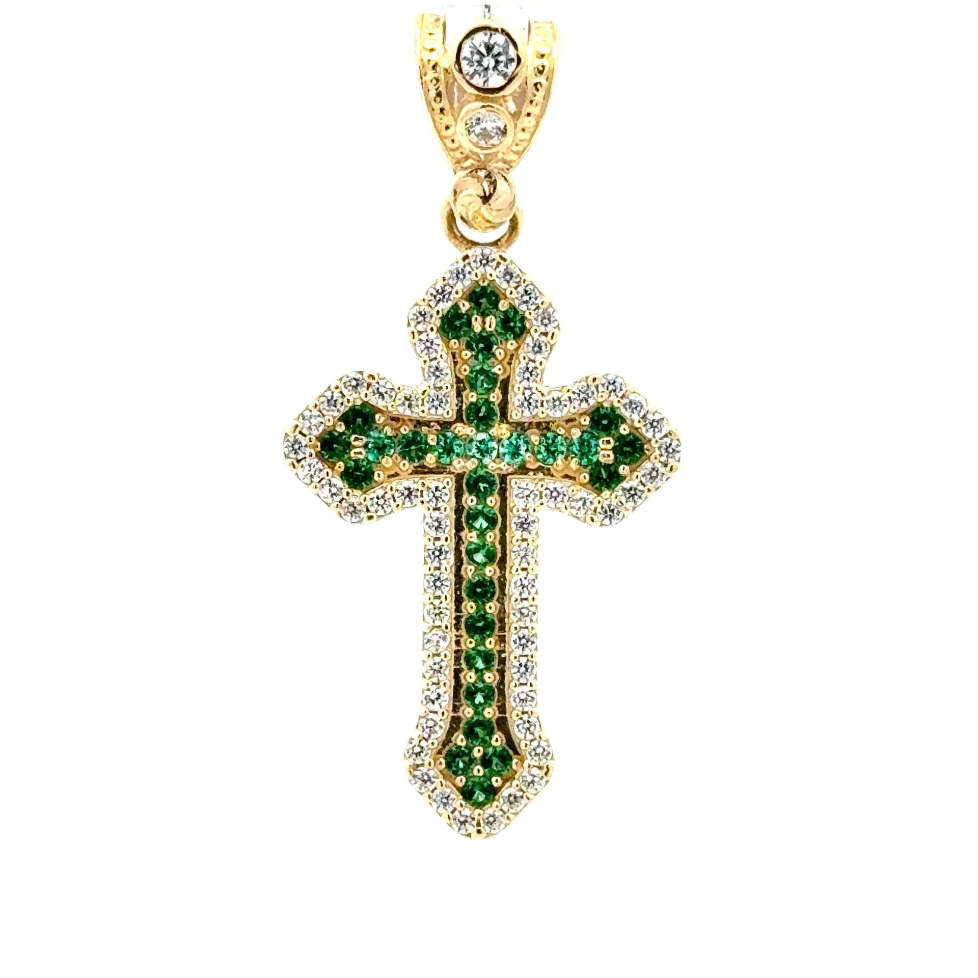 Pendant CZ-Iced with Green Angular Cross 41.5 10K - Image 3