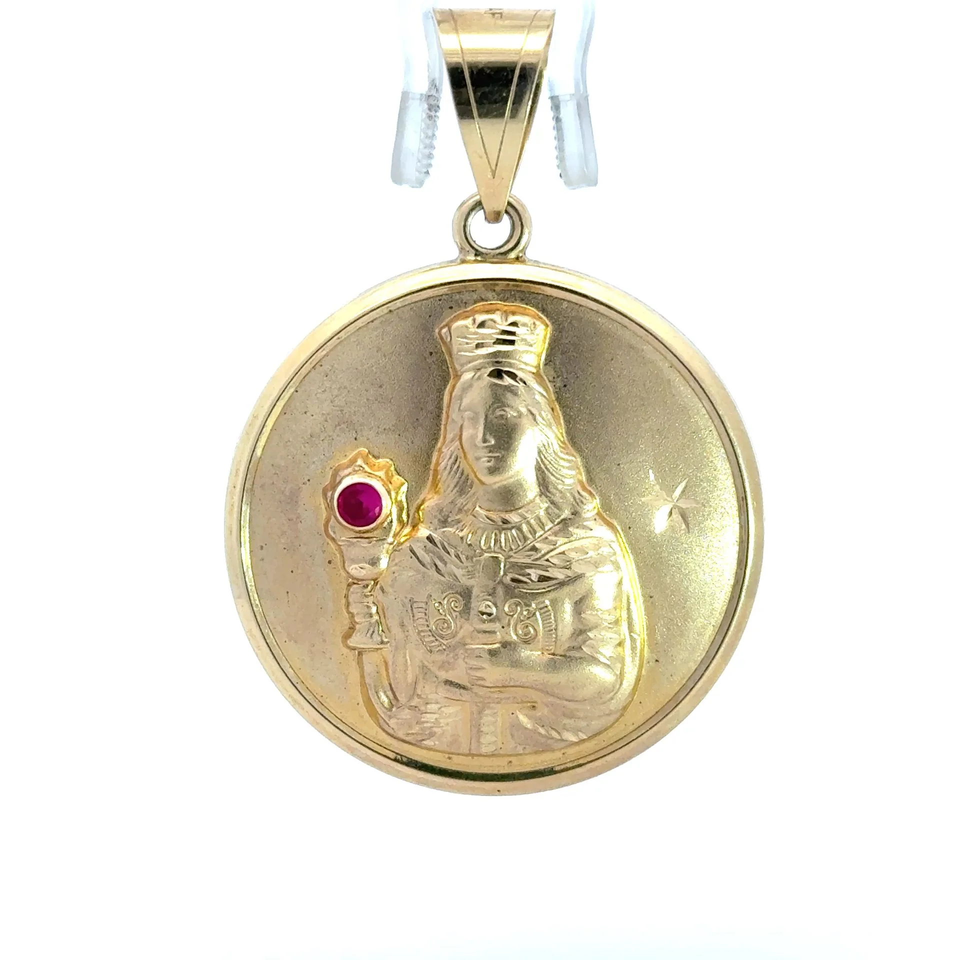 Pendant Hollow DBL-Sided Medallion with Halo Jesus/“Santa Barbara” 58 10K - Image 3