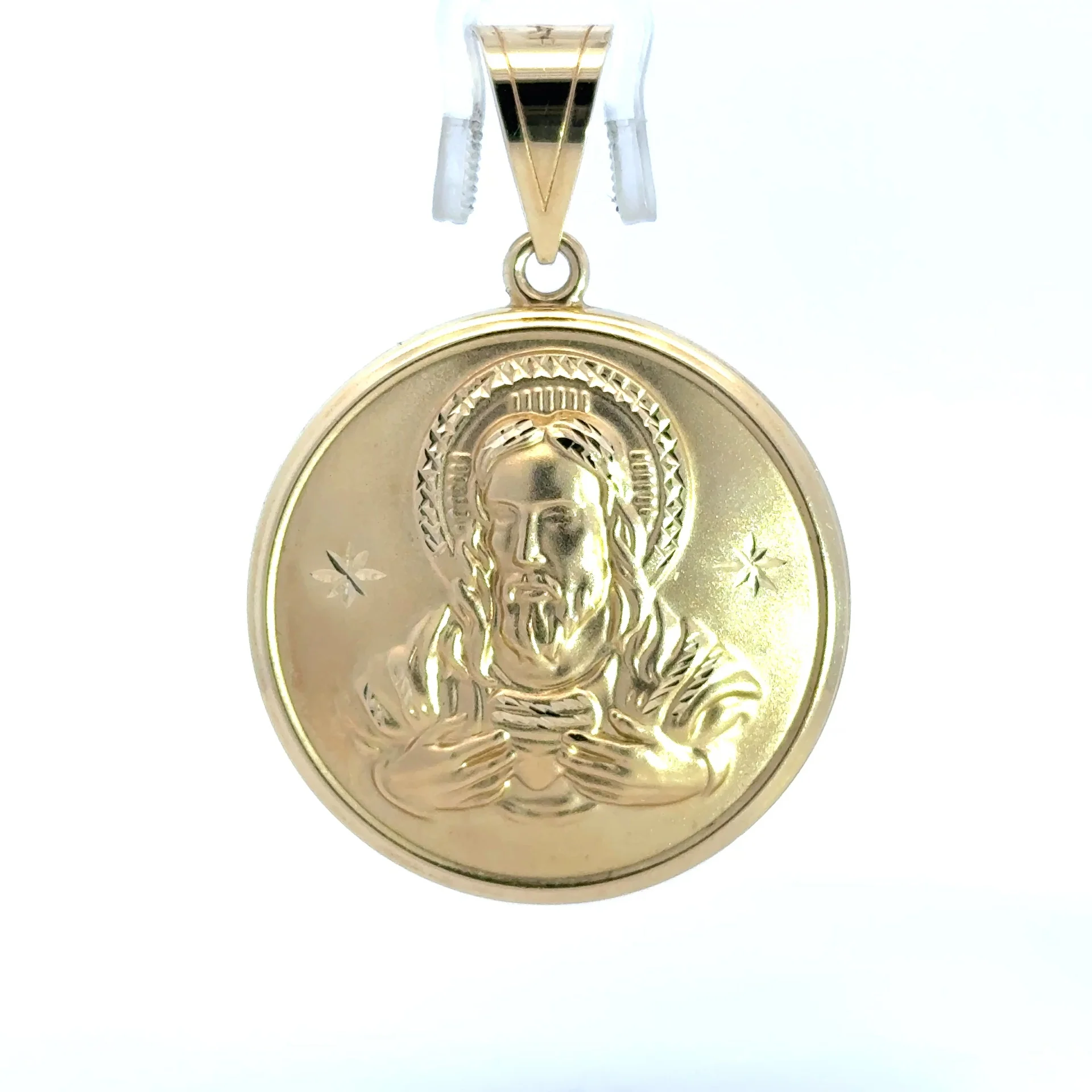 Pendant Hollow DBL-Sided Medallion with Halo Jesus/Virgin Mary 58 10K