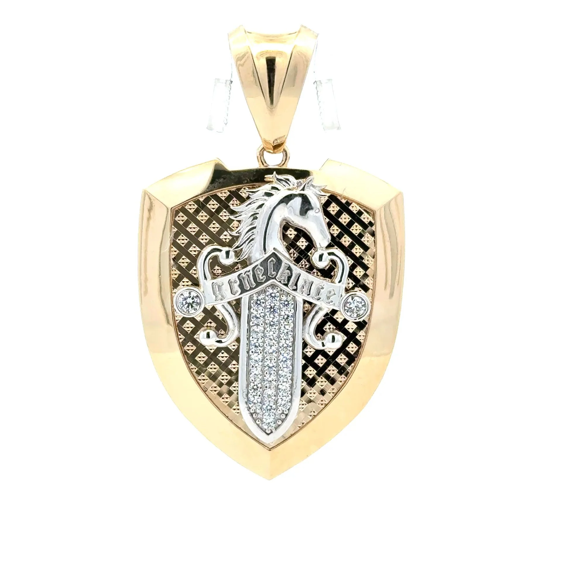 Pendant Horse Head Sword Shield with CZ 58 10K - Image 5