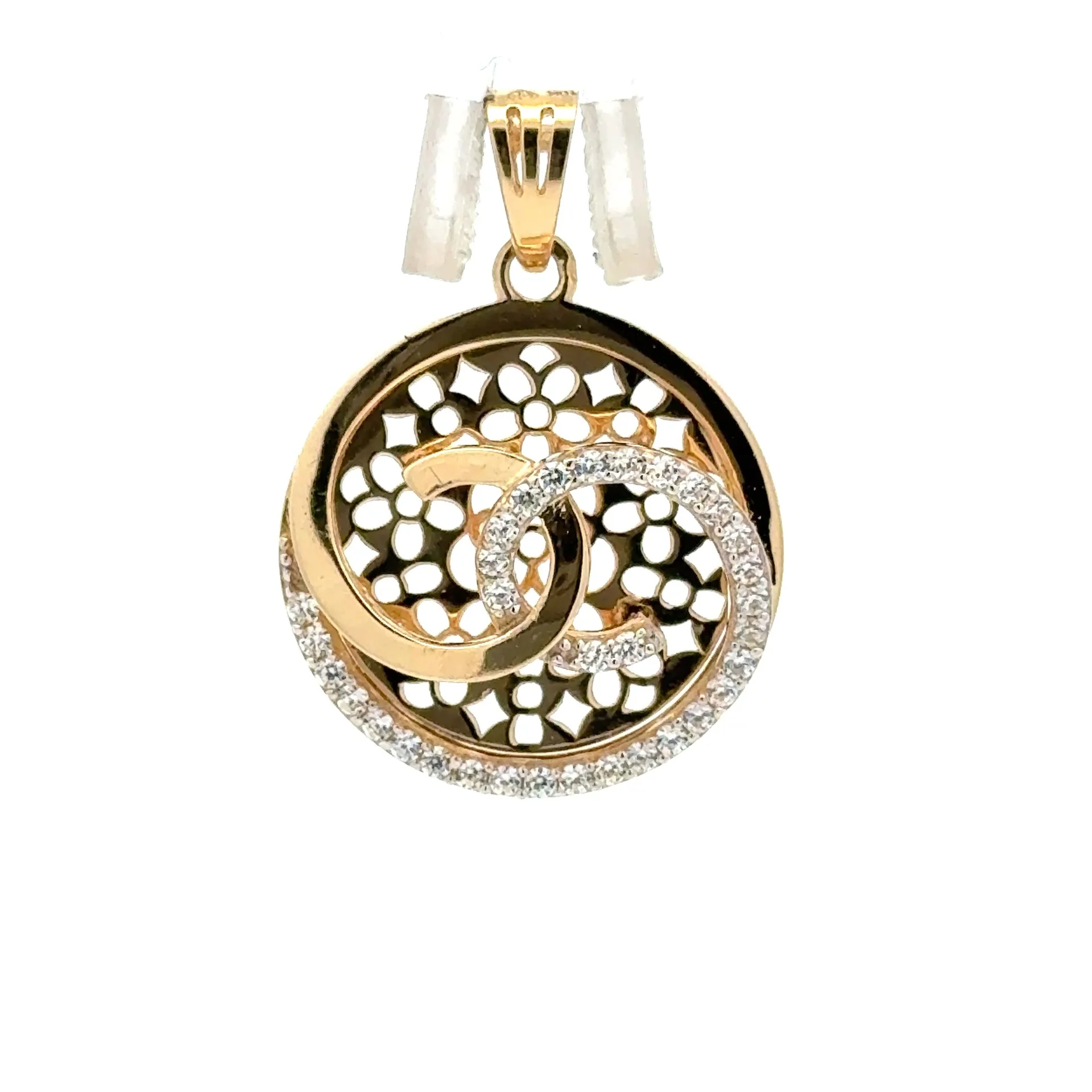 Pendant Interlocking Loop Filigree Medallion with CZ 26.5 10K - Image 3