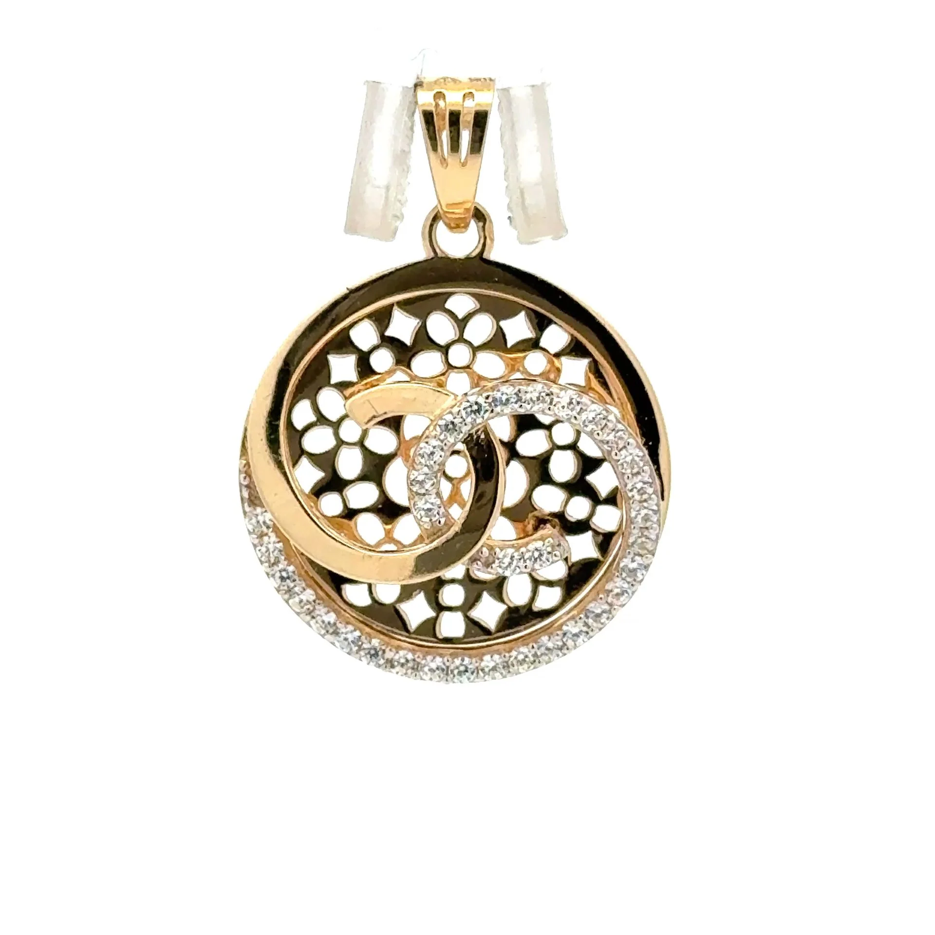 Pendant Interlocking Loop Filigree Medallion with CZ 26.5 10K - Image 6