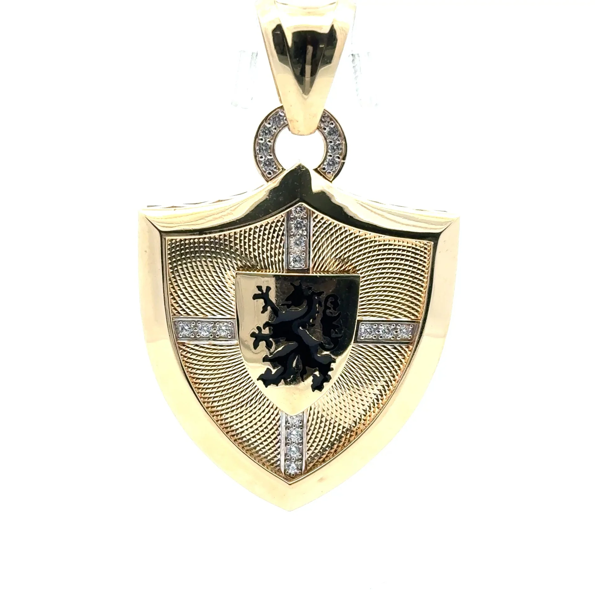 Pendant Mythical Shadow in Fine Textured Shield with CZ 64.5 10K - Image 4