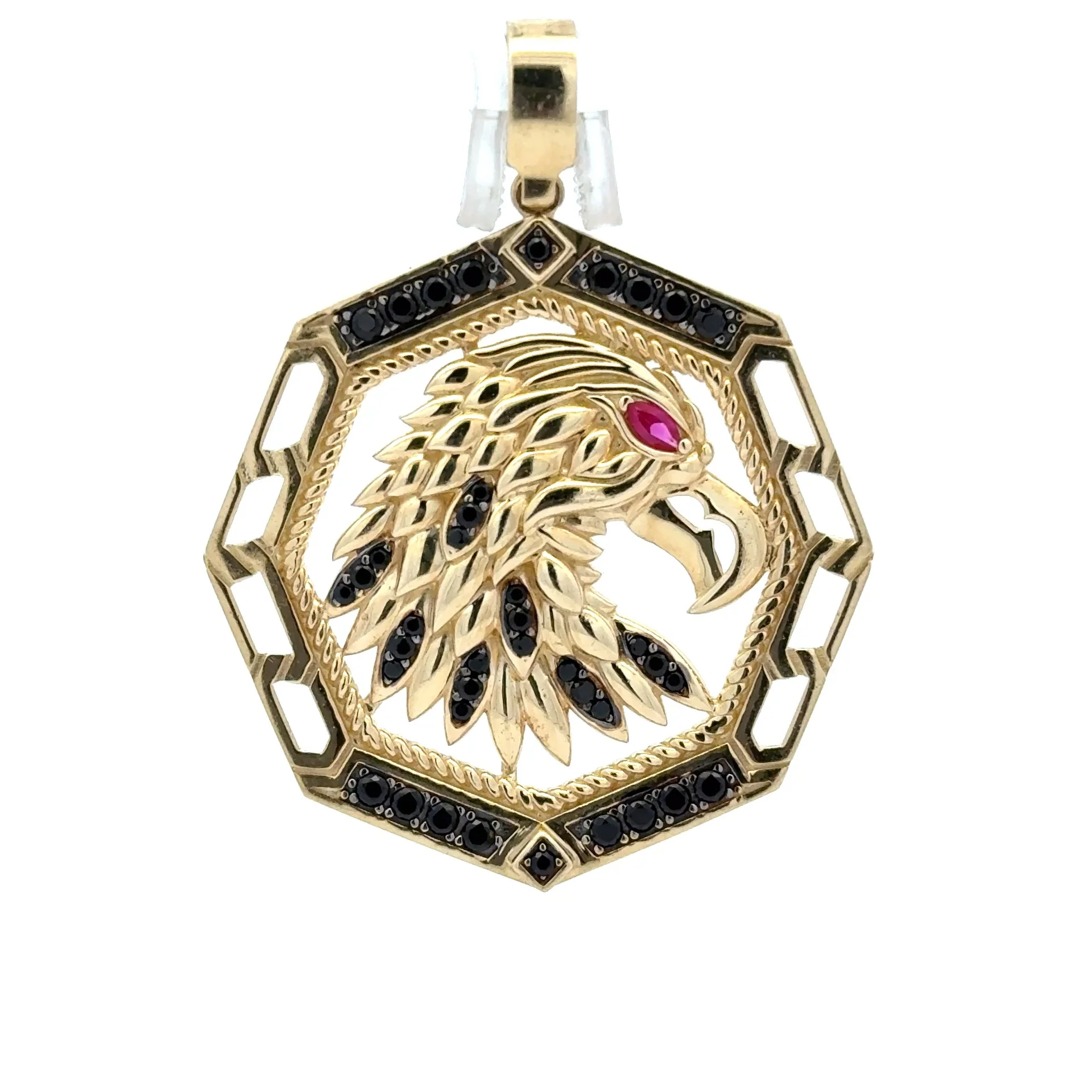 Pendant Red-Eyed Eagle’s Head in Openwork Medallion with Black CZ 50.5 10K - Image 3