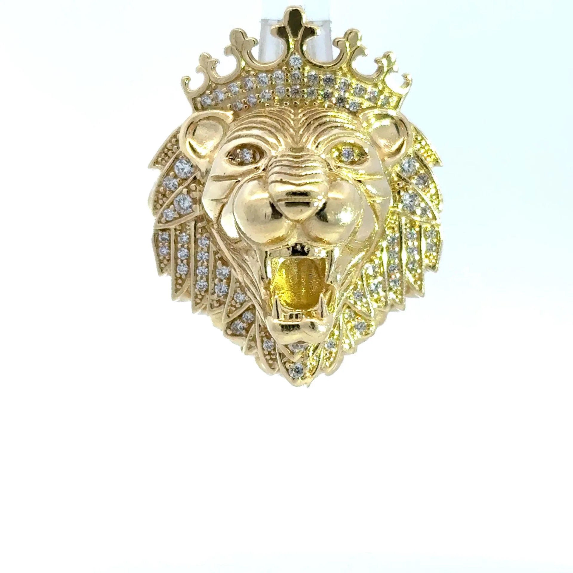 Pendant Roaring Lion Head with Crown & CZ 32 10K - Image 3