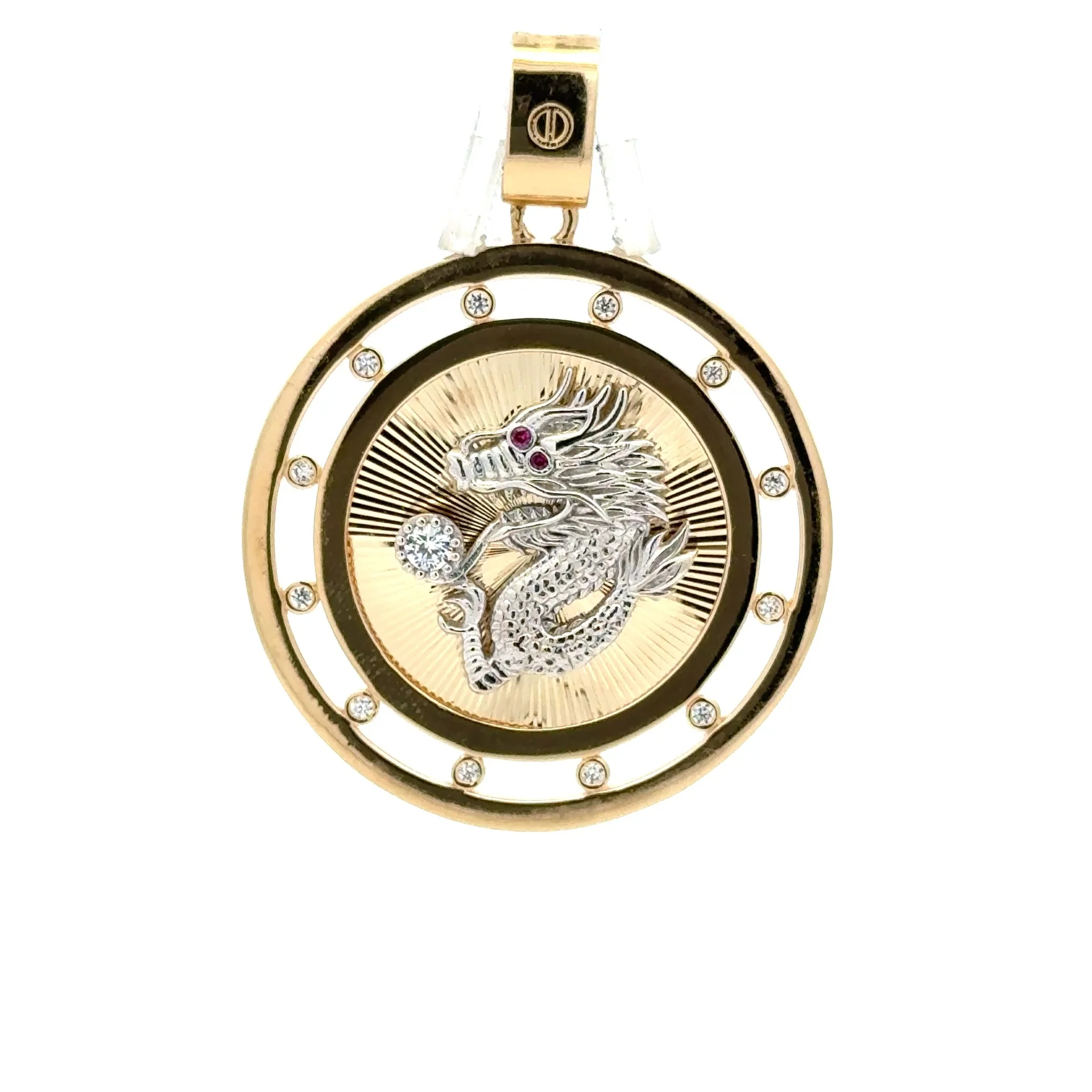 Pendant Rose-Eyed Dragon in Openwork Medallion with CZ 46 10K - Image 2