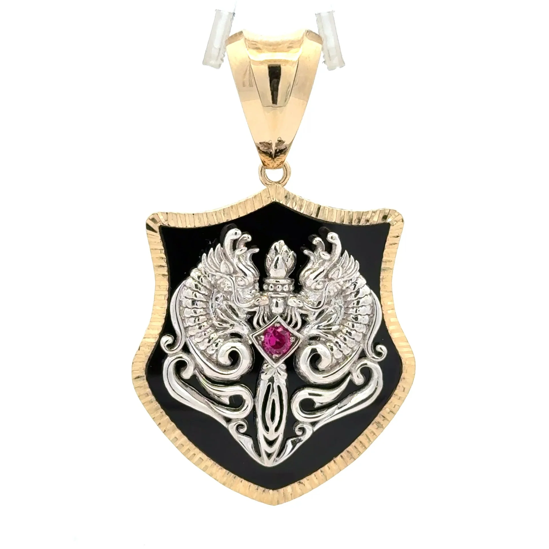 Pendant Rose-Eyed Dragon & Sword on Shield Two-Tone 48 10K - Image 2