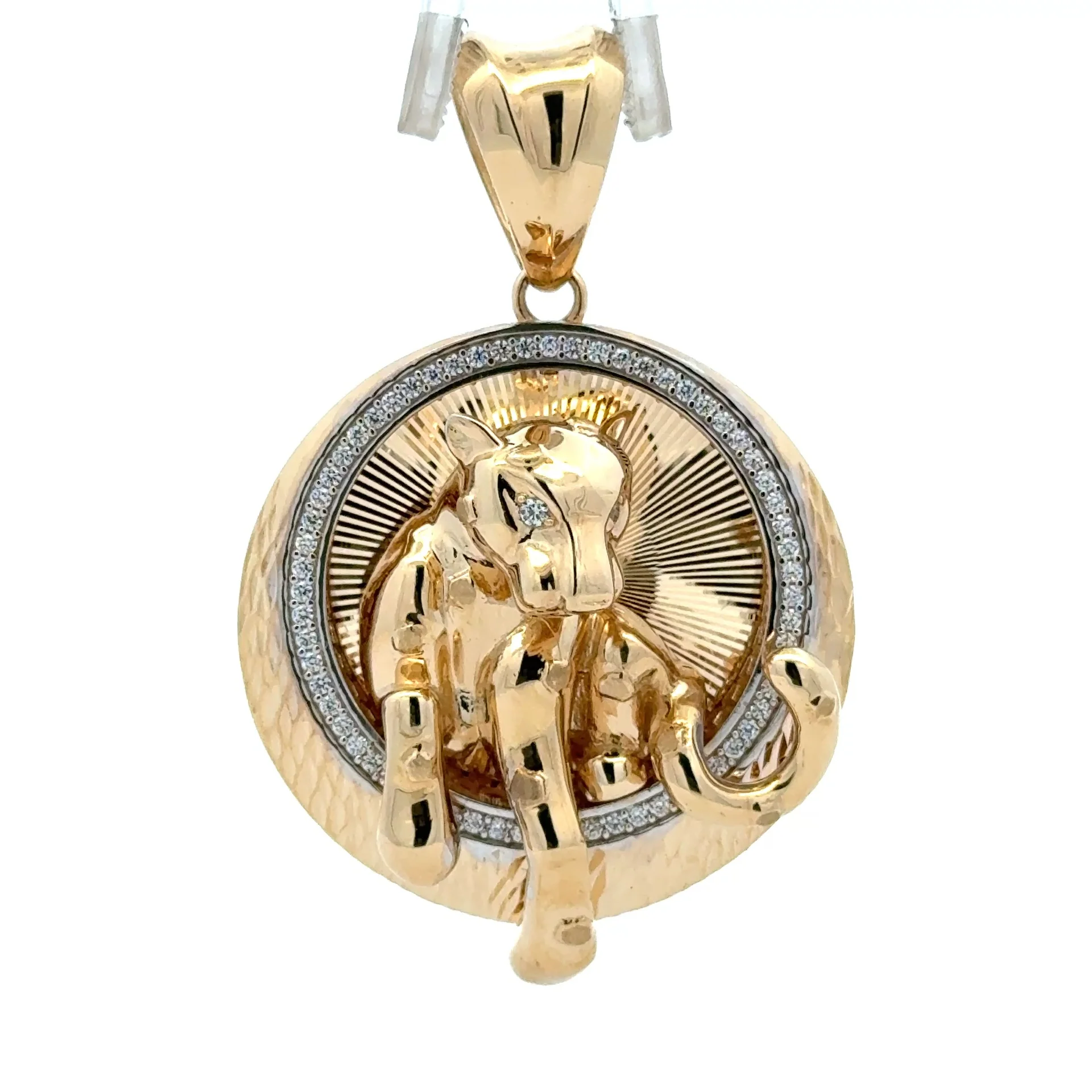 Pendant Round Outgoing Panther CZ Halo 53.5 10K