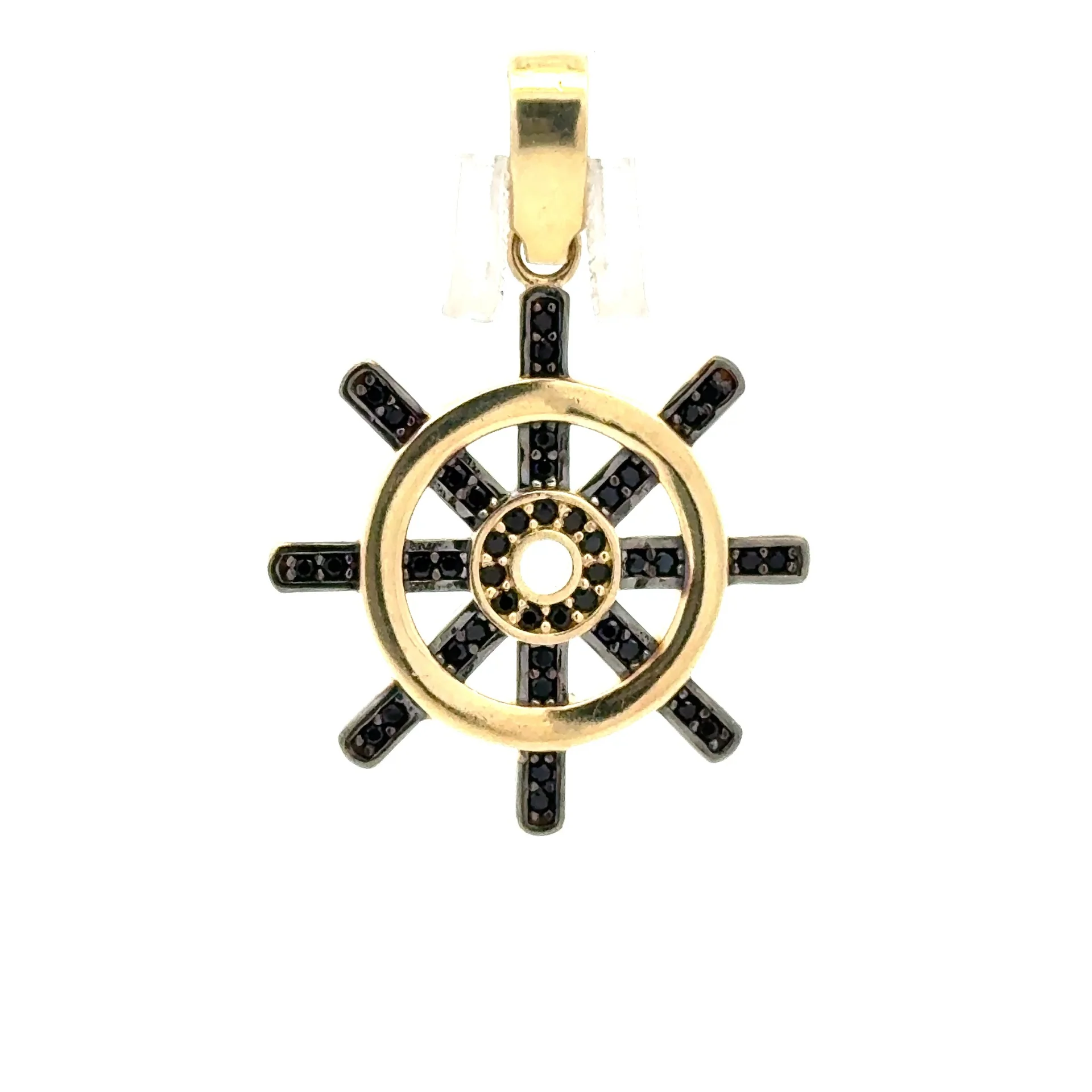 Pendant Ship’s Wheel with Black CZ 32.5 10K