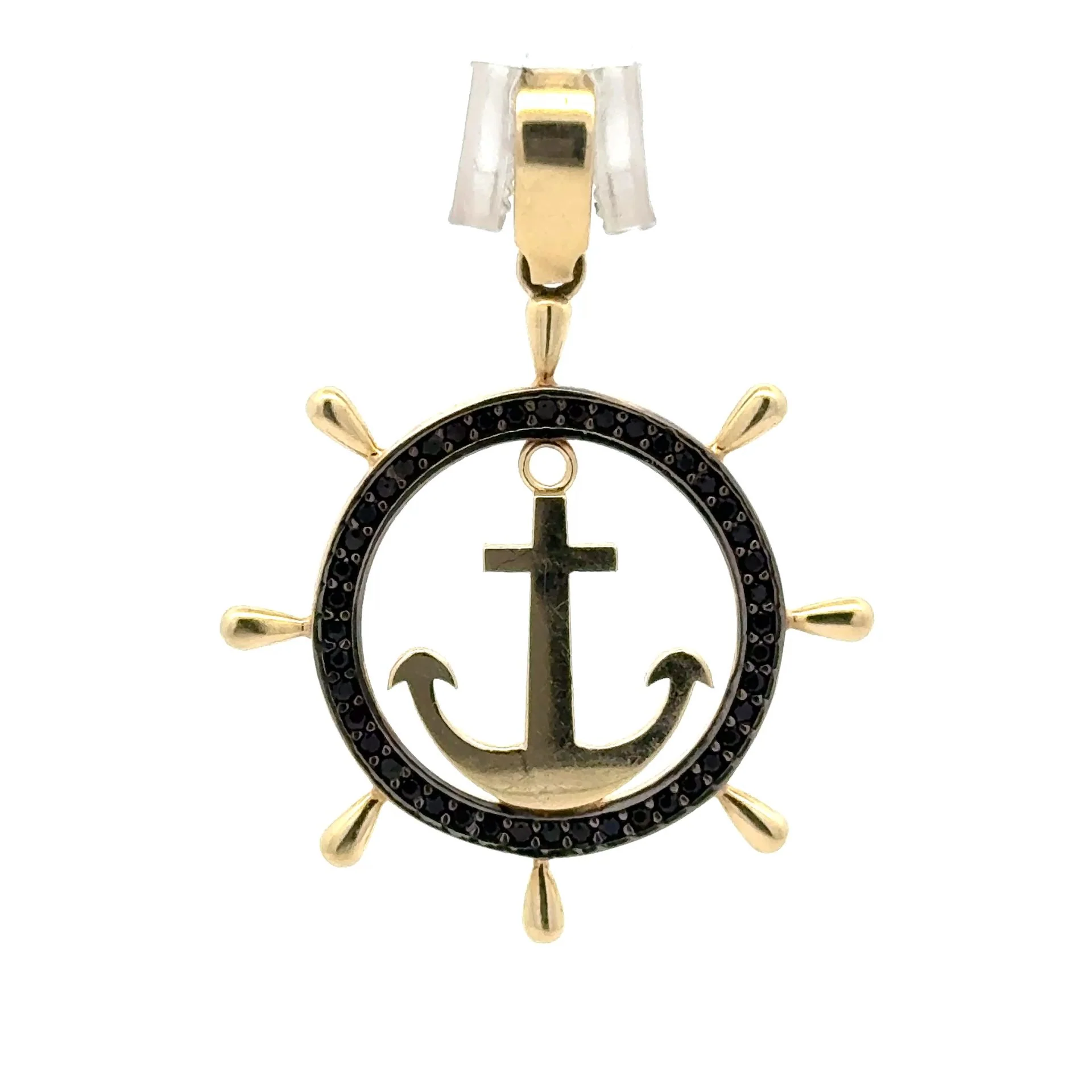 Pendant Ship’s Wheel with Black CZ & Anchor 36.5 10K - Image 3