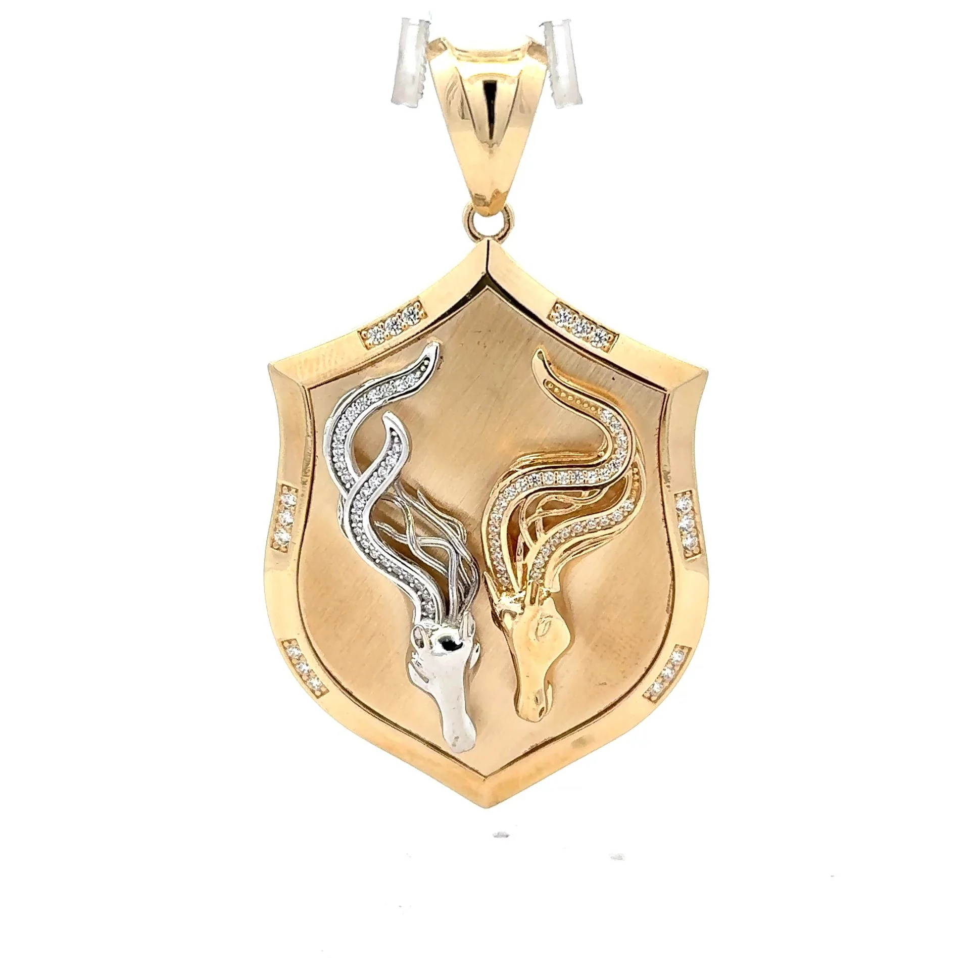 Pendant Two-Tone Horse Heads Shield with CZ 66.5 10K - Image 3