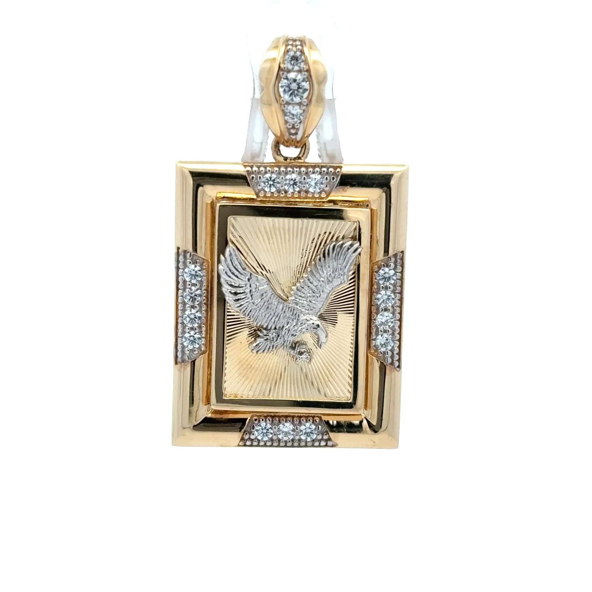 Pendant Two-Tone Hunting Eagle on Dog Tag with CZ 42.5 10K - Image 3