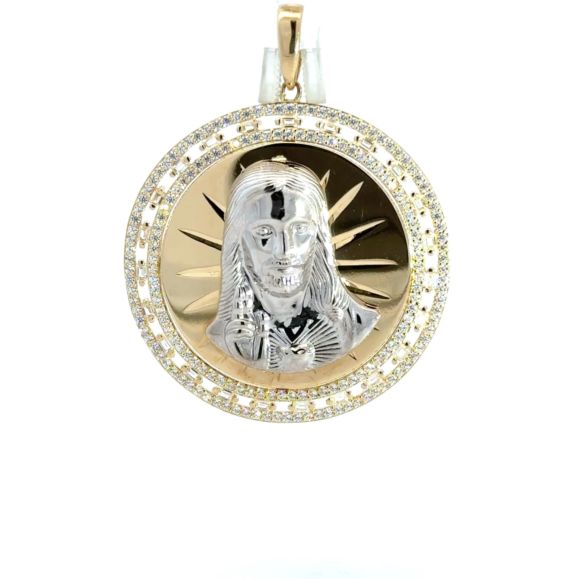 Pendant Two-Tone Openwork Medallion with CZ & Halo Jesus Face 52 10K - Image 8