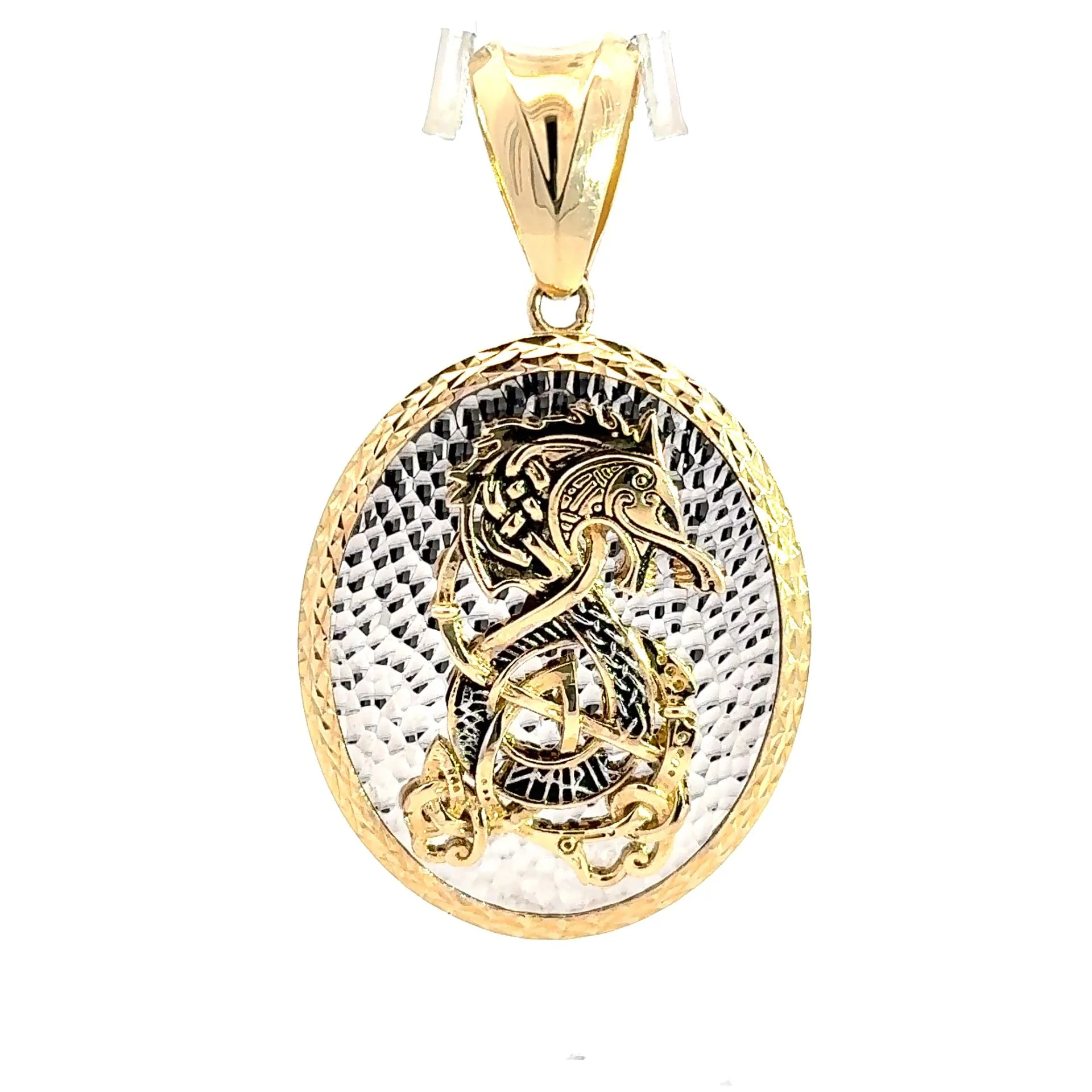 Pendant Two-Tone Oval Runic Dragon Medallion 60 10K - Image 3