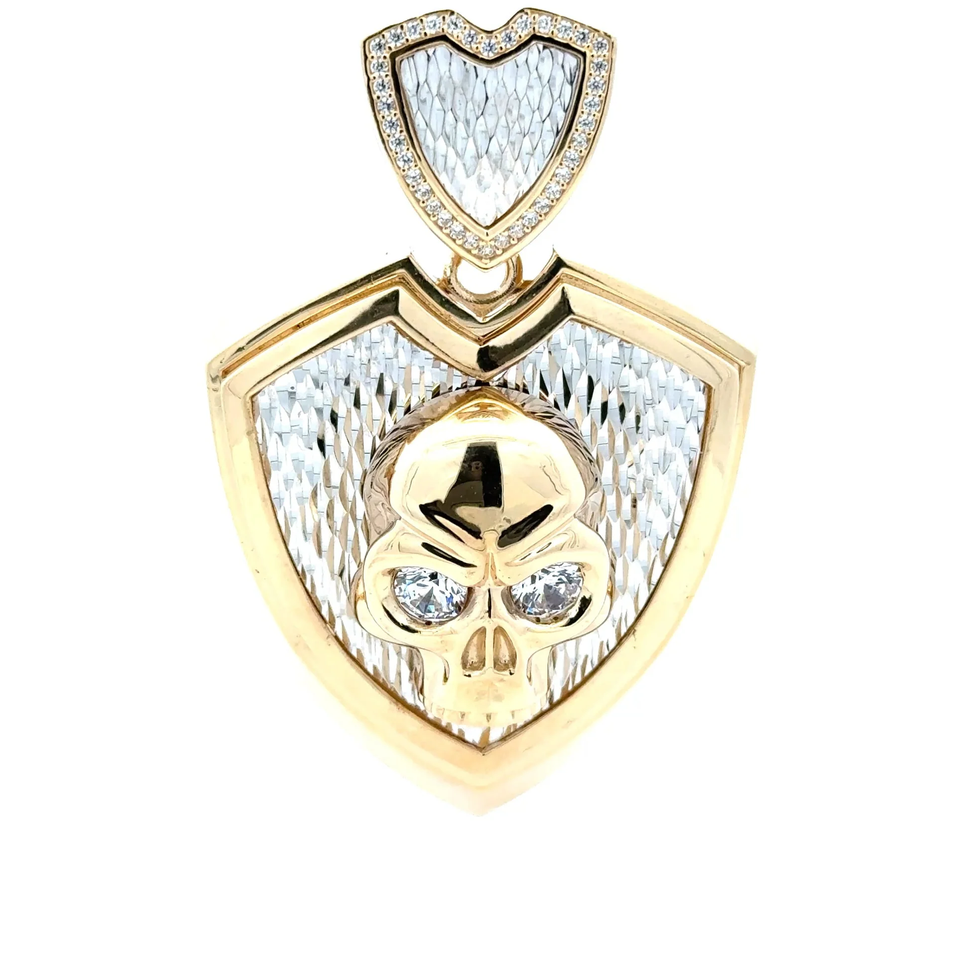Pendant Two-Tone Red-Eyed Skull Pirate on Shield 70 10K - Image 2
