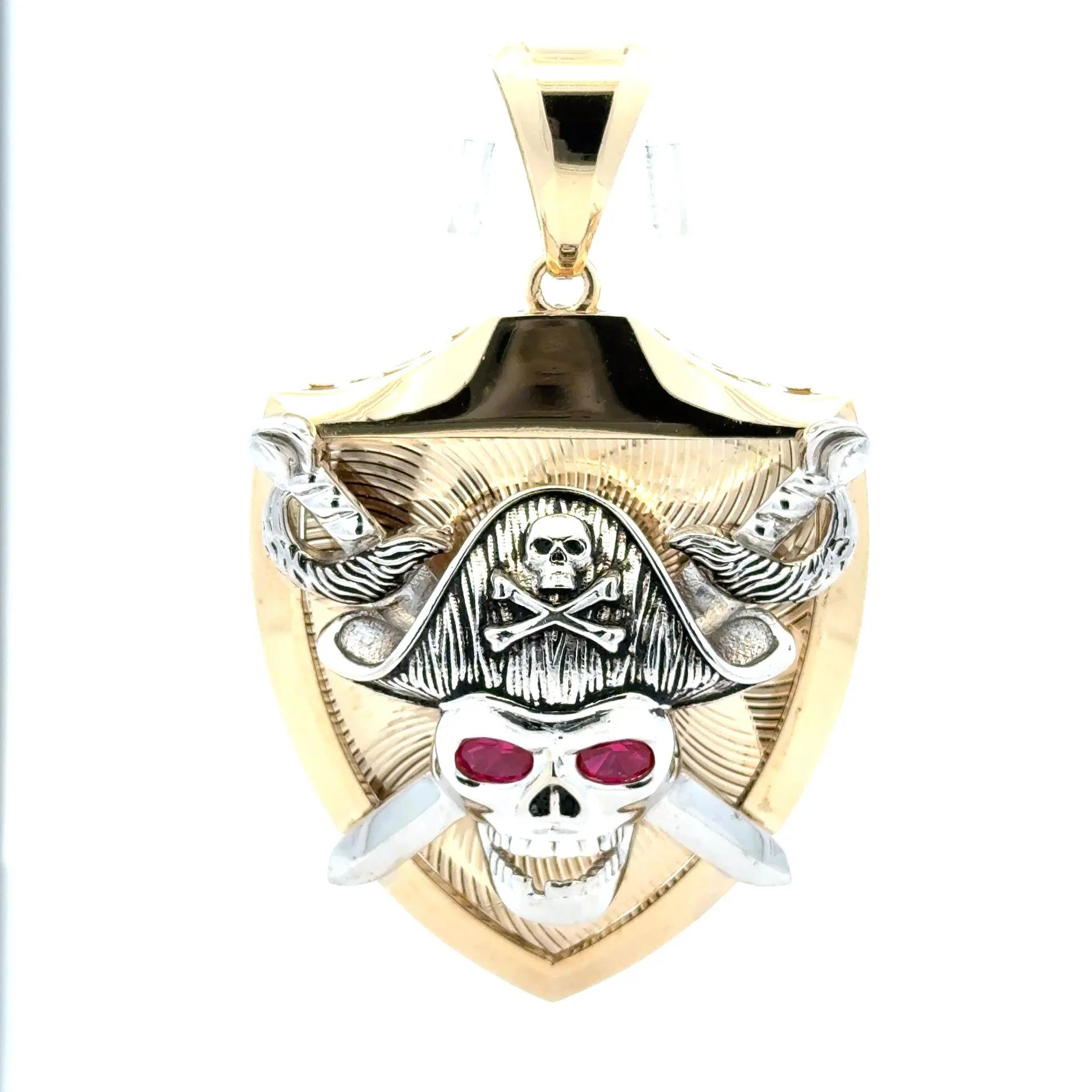 Pendant Two-Tone Red-Eyed Skull Pirate on Shield 70 10K - Image 3
