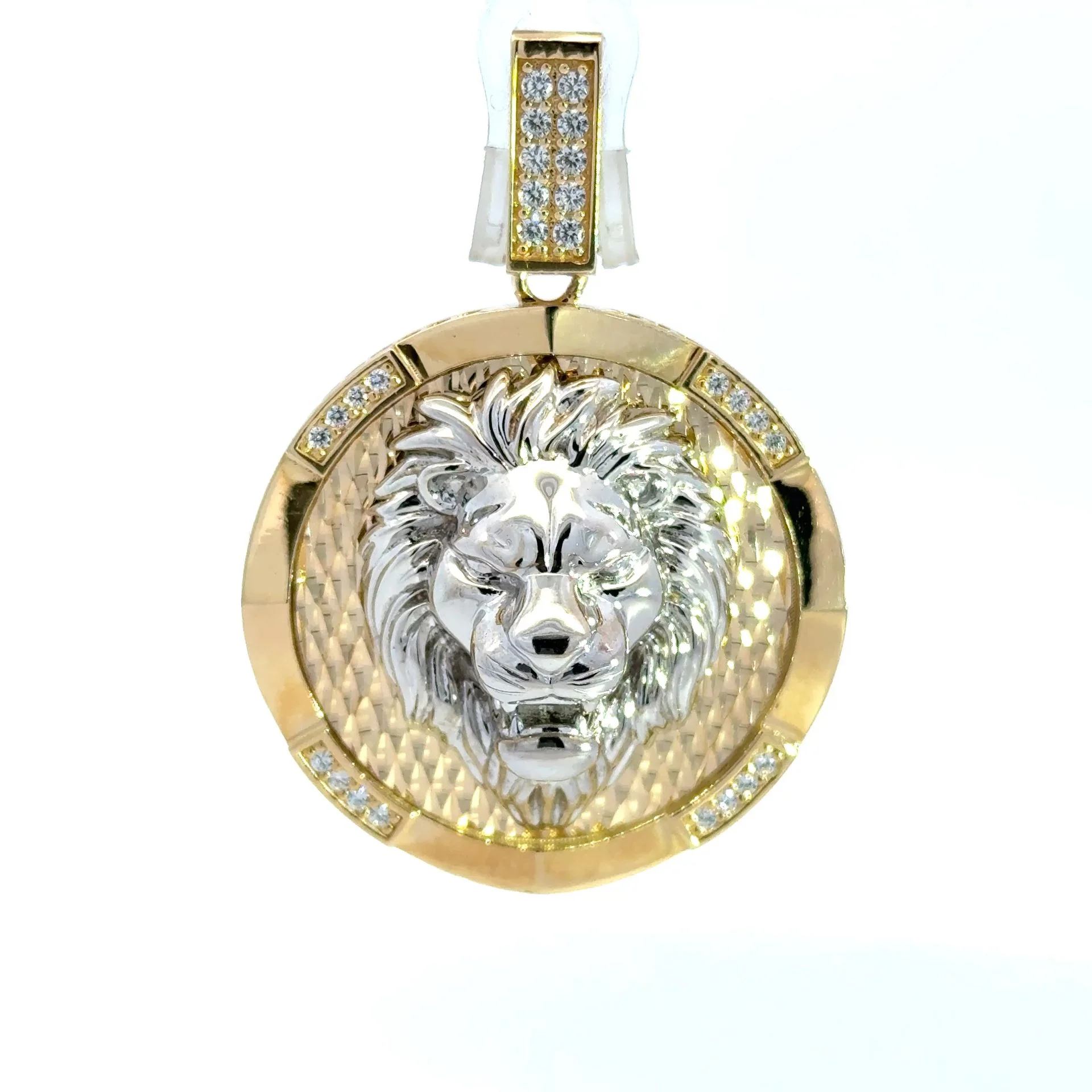 Pendant Two-Tone Roaring Lion & CZ in Medallion 51 10K - Image 3