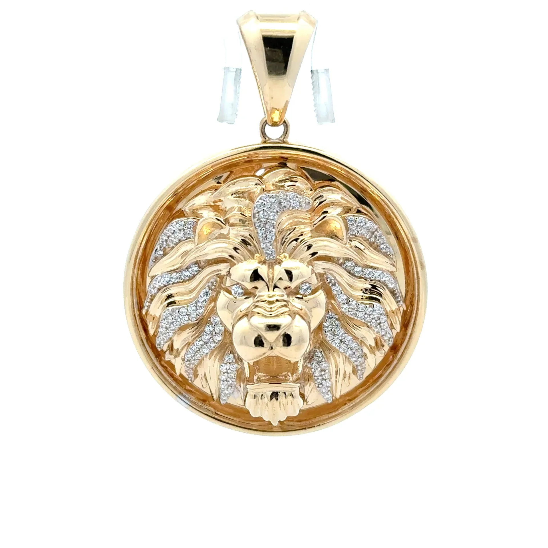 Pendant Two-Tone Roaring Lion & CZ in Medallion 55 10K - Image 2