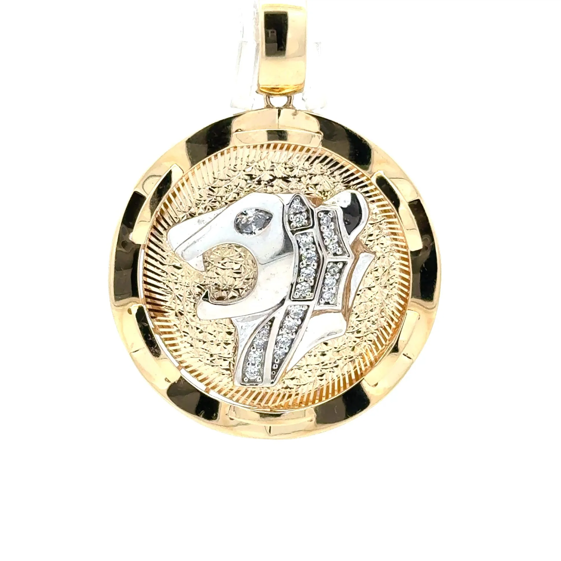 Pendant Two-Tone Roaring Lioness & CZ in Medallion 46 10K - Image 3