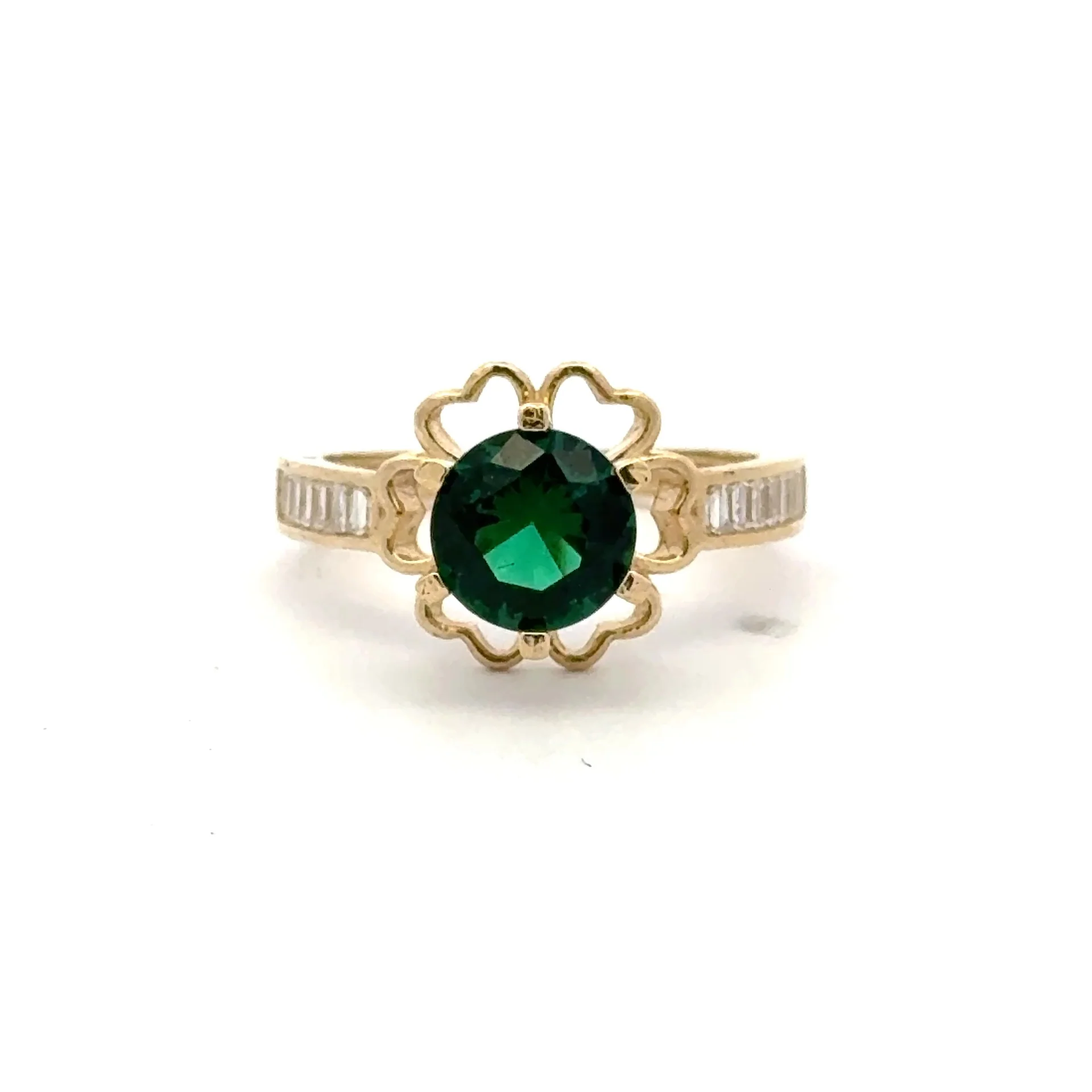 Ring Baguette Band with Green Stone in Hearts 6.5 2mm 10K - Image 3