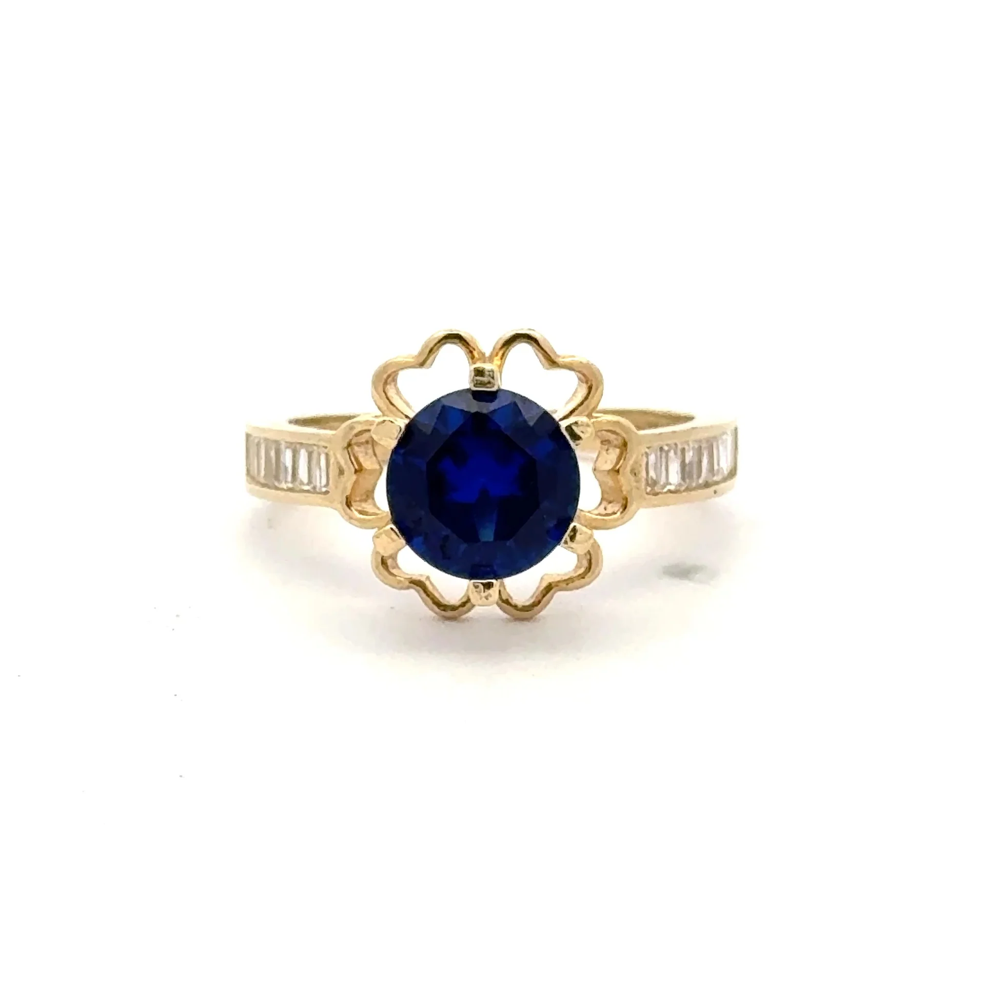 Ring Baguette Band with Royal Blue Stone in Hearts 6.5 2mm 10K - Image 3